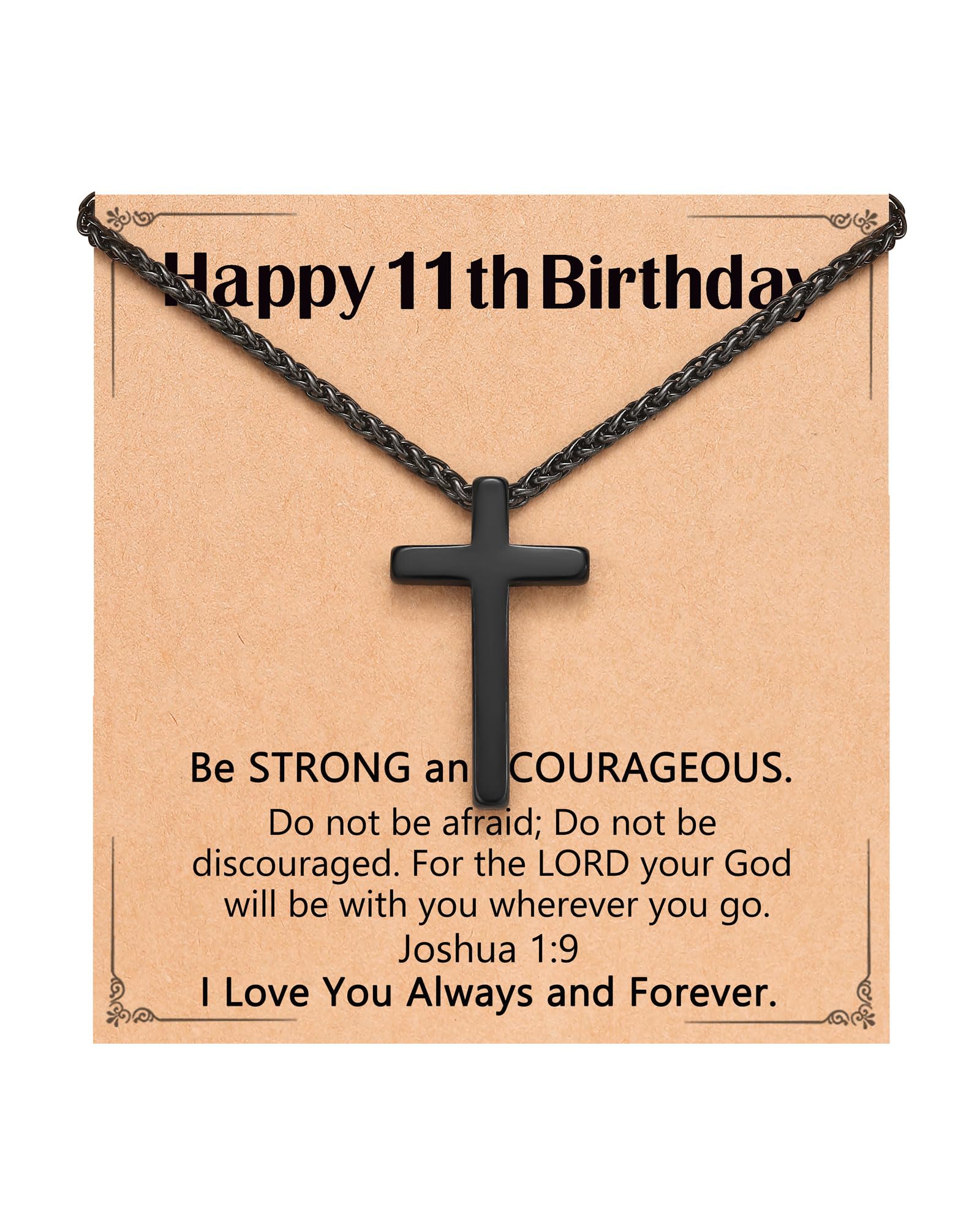 Birthday Gift Cross Necklace for Boy 8–30 Year Old with Joshua Card