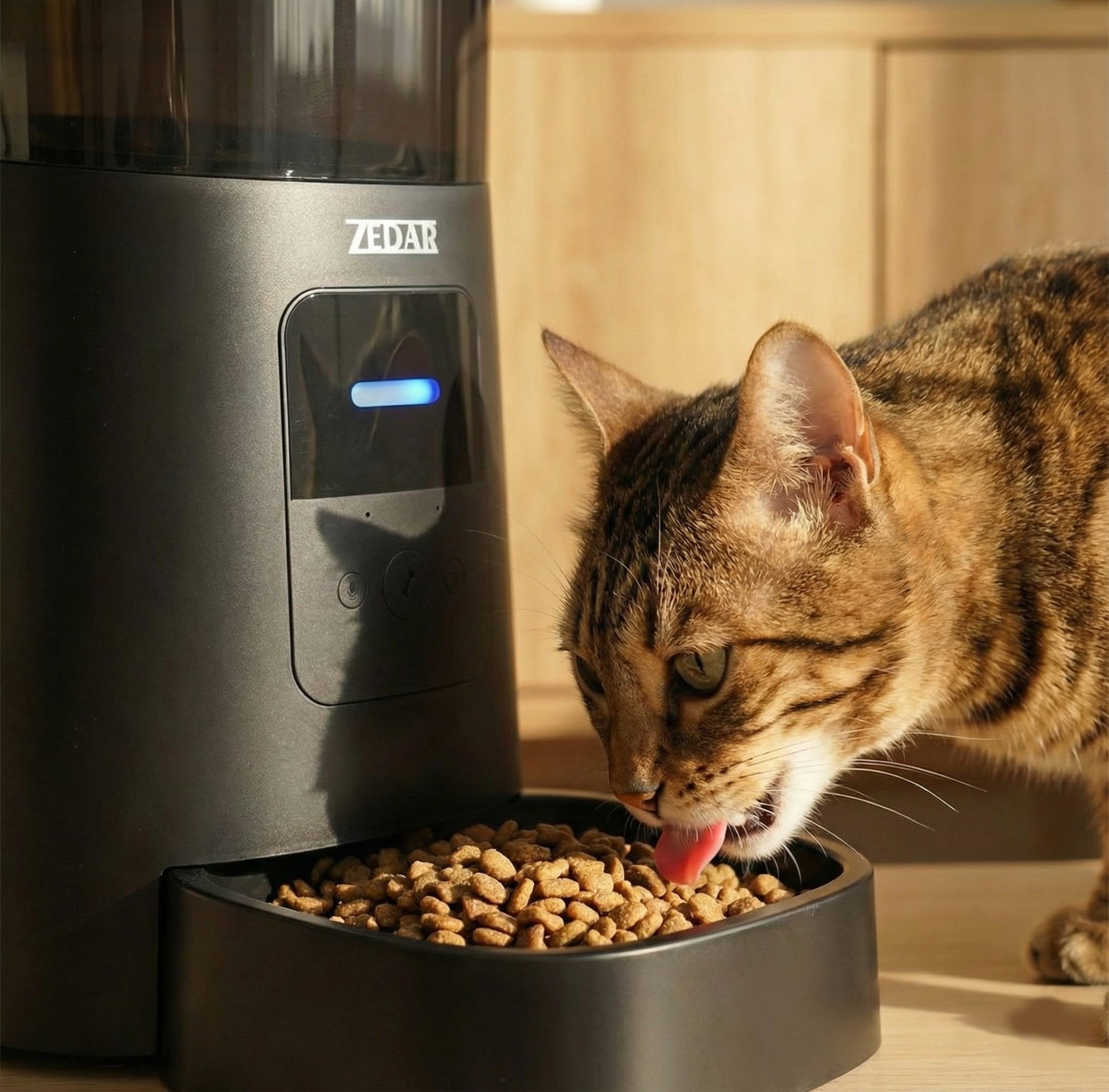 Futterautomat Katze - Edelstahl napf - 6 Liter - mit APP Steuerung - Automatischer Futterspender für Trockenfutter - Design für Katzen & Hunde - Schwarz - Zedar A600
