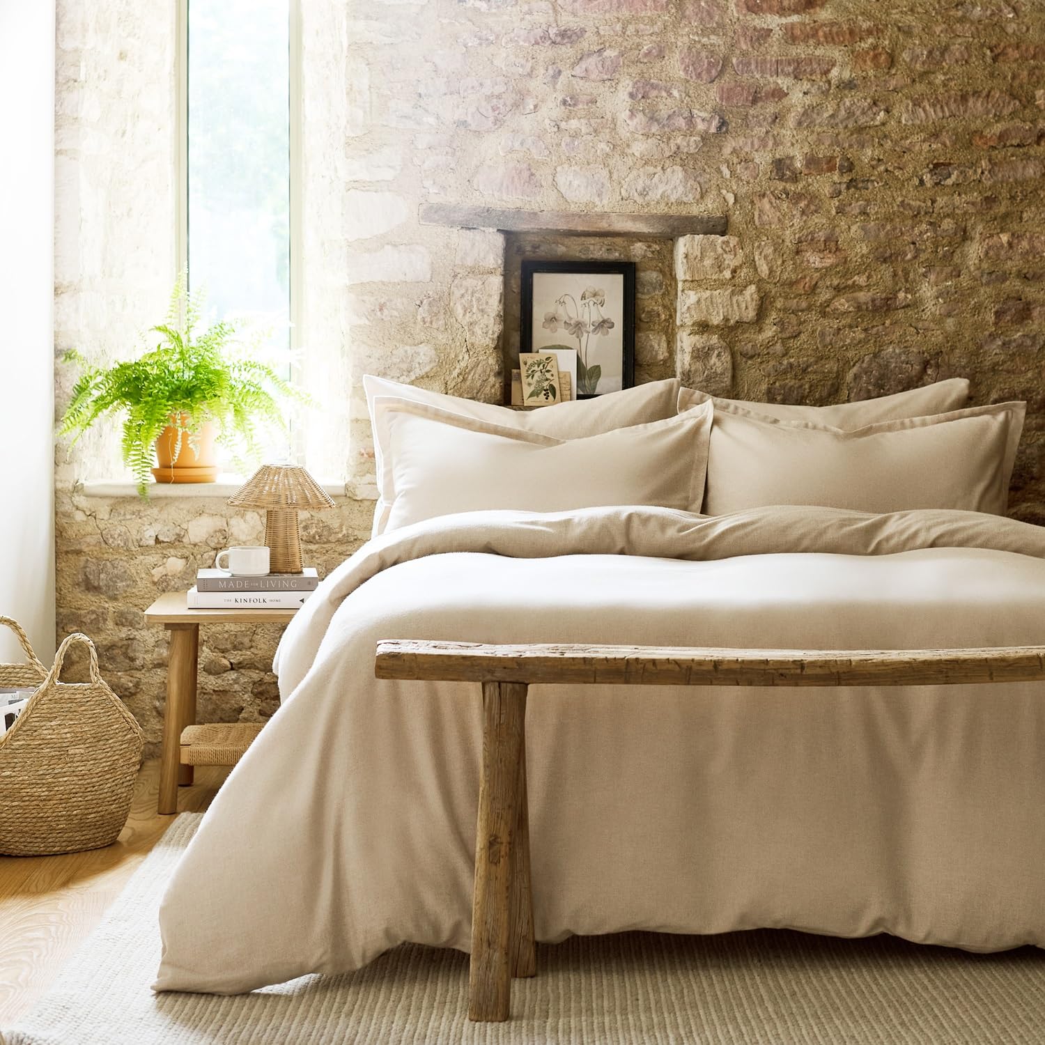 Christy Oat Brushed Cotton King Duvet Set | Warm Breathable Winter Bedding | 100% Brushed Cotton Flannel Bed Linen | Super Soft And Silky Finish | Beige
