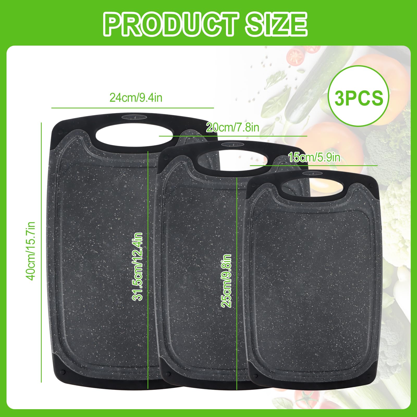 Set Di 3 Taglieri In Plastica Con Scanalature E Manici, Effetto Marmo, Senza BPA, Lavabili In Lavastoviglie, Misure L-M-S - 3