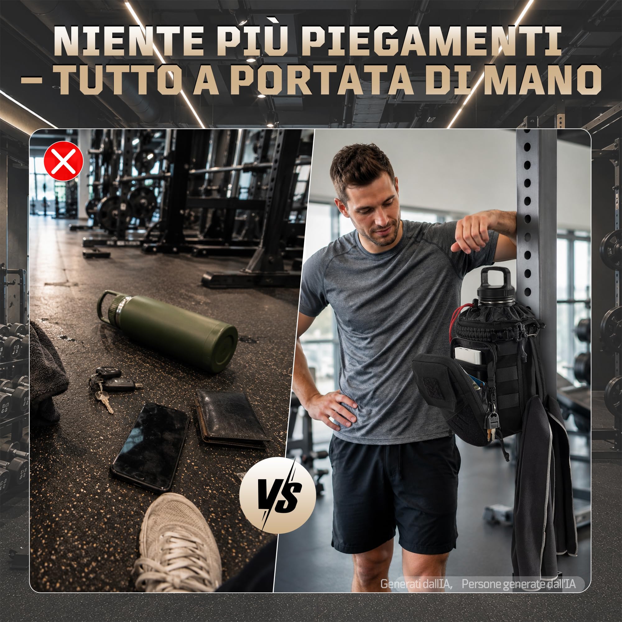 Borsa Porta Borraccia Magnetica per Palestra 1–2L – Custodia Magnetica con Tasca Smartphone, Tracolla Regolabile, Imbottita (senza bottiglia)