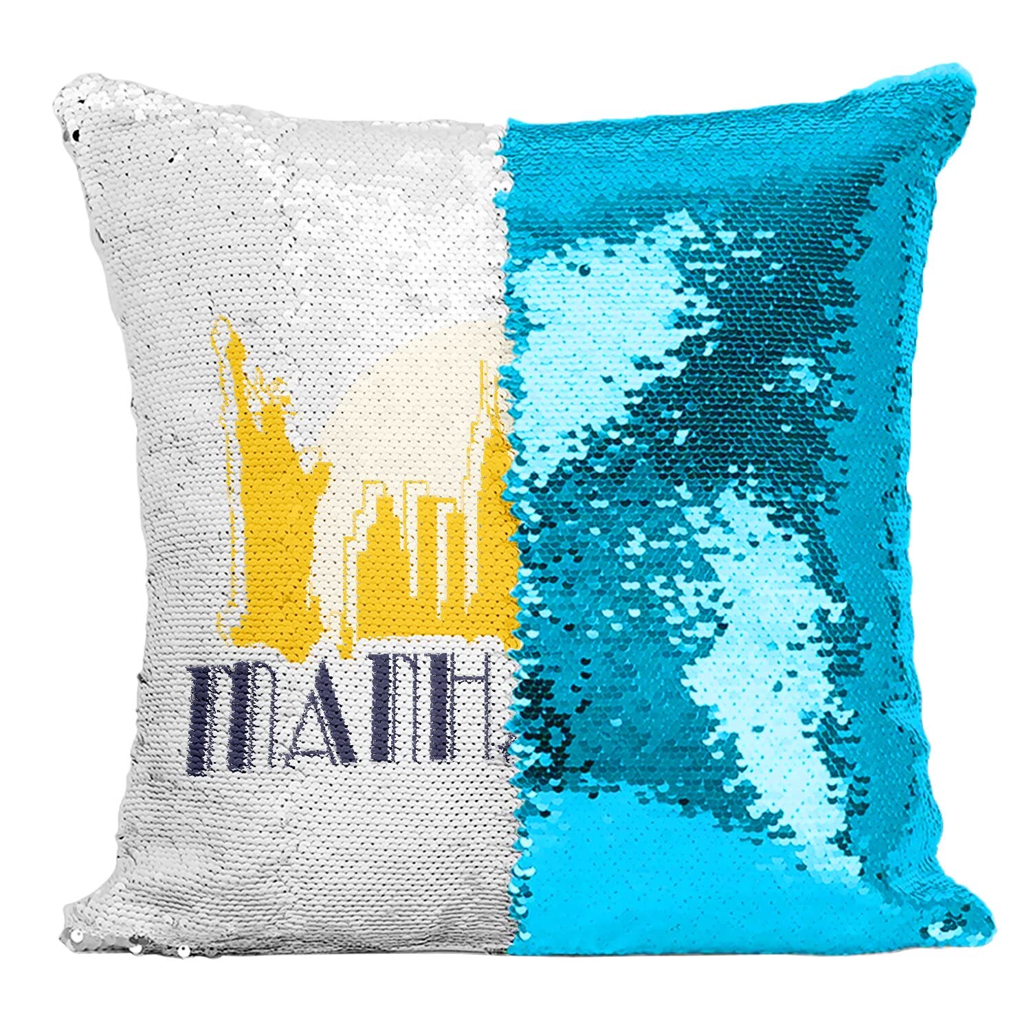 Coussin paillettes turquoise Manhattan pour revivre la magie de New York