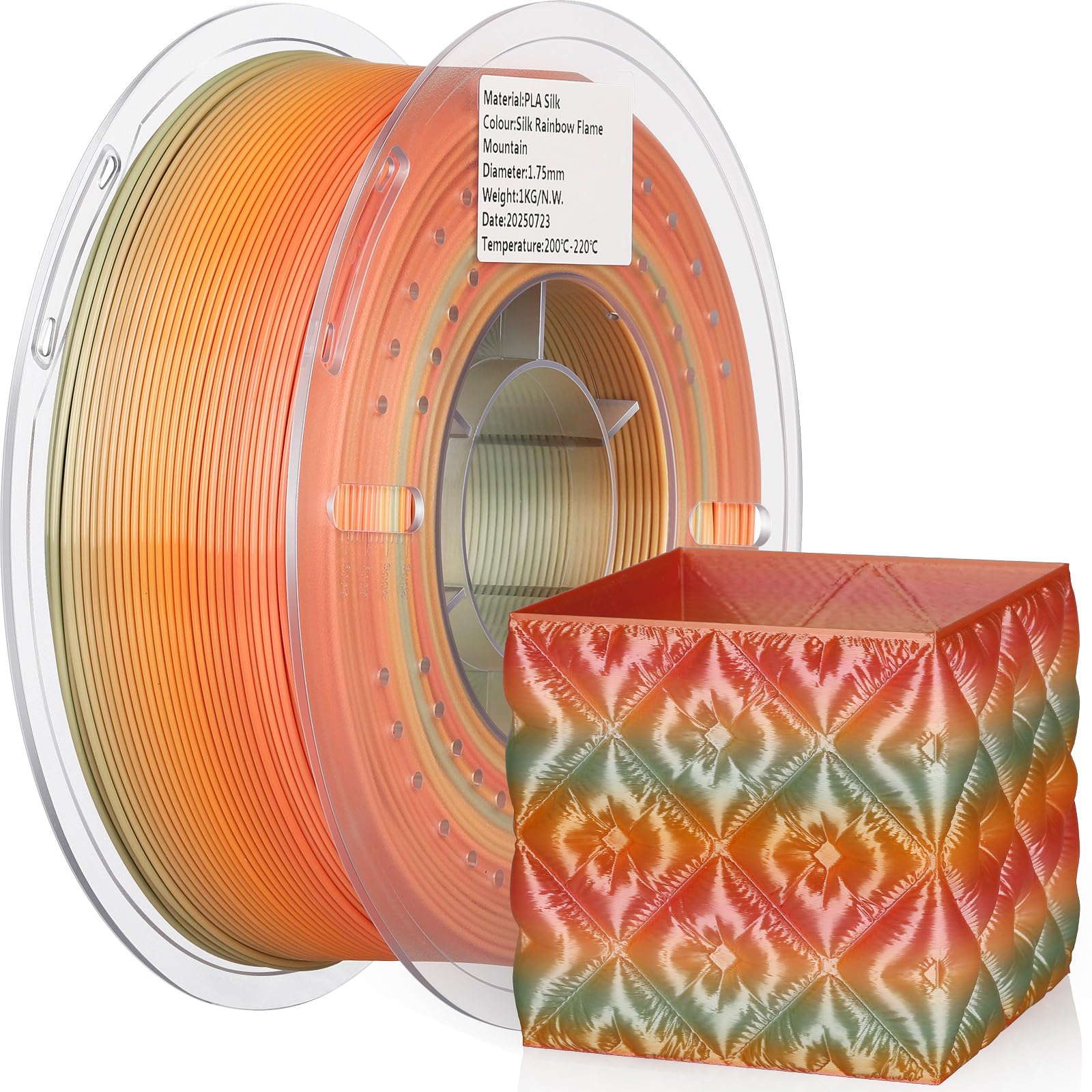 LANDU Silk PLA 3D Printer Filament Multicolor Rainbow PLA Filament 1.75mm Gradient Color Changing Filament 1kg (2.2lbs) Dimensional Accuracy +/- 0.02 mm Silk Rainbow Filament
