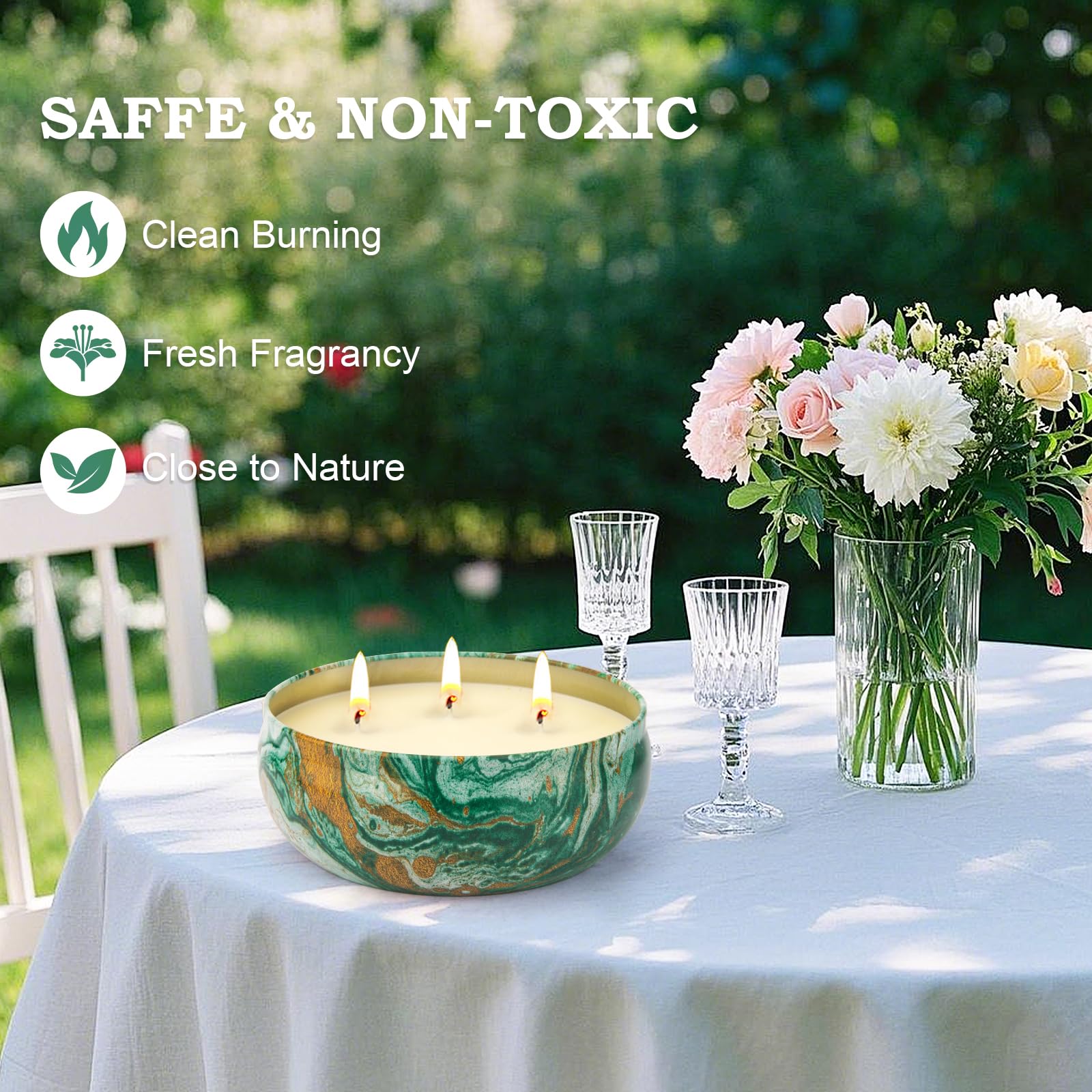 Velas citronela para Exteriores, 3 x 15oz con Aceite de citronela y Cera de Soja Natural, Cada Vela y Tiempo de combustión 90-100 Horas，para jardín pícnic Fiesta Barbacoa Interior y Camping