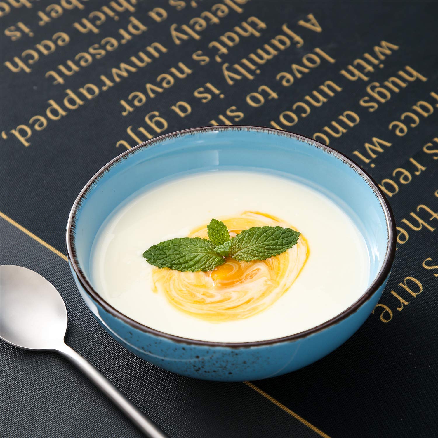 Blaue Keramikschüssel-Set, 17 cm, ideal für Suppe, Nudeln, Dessert, Obst, Nudeln, große Servierschüssel, 800 ml