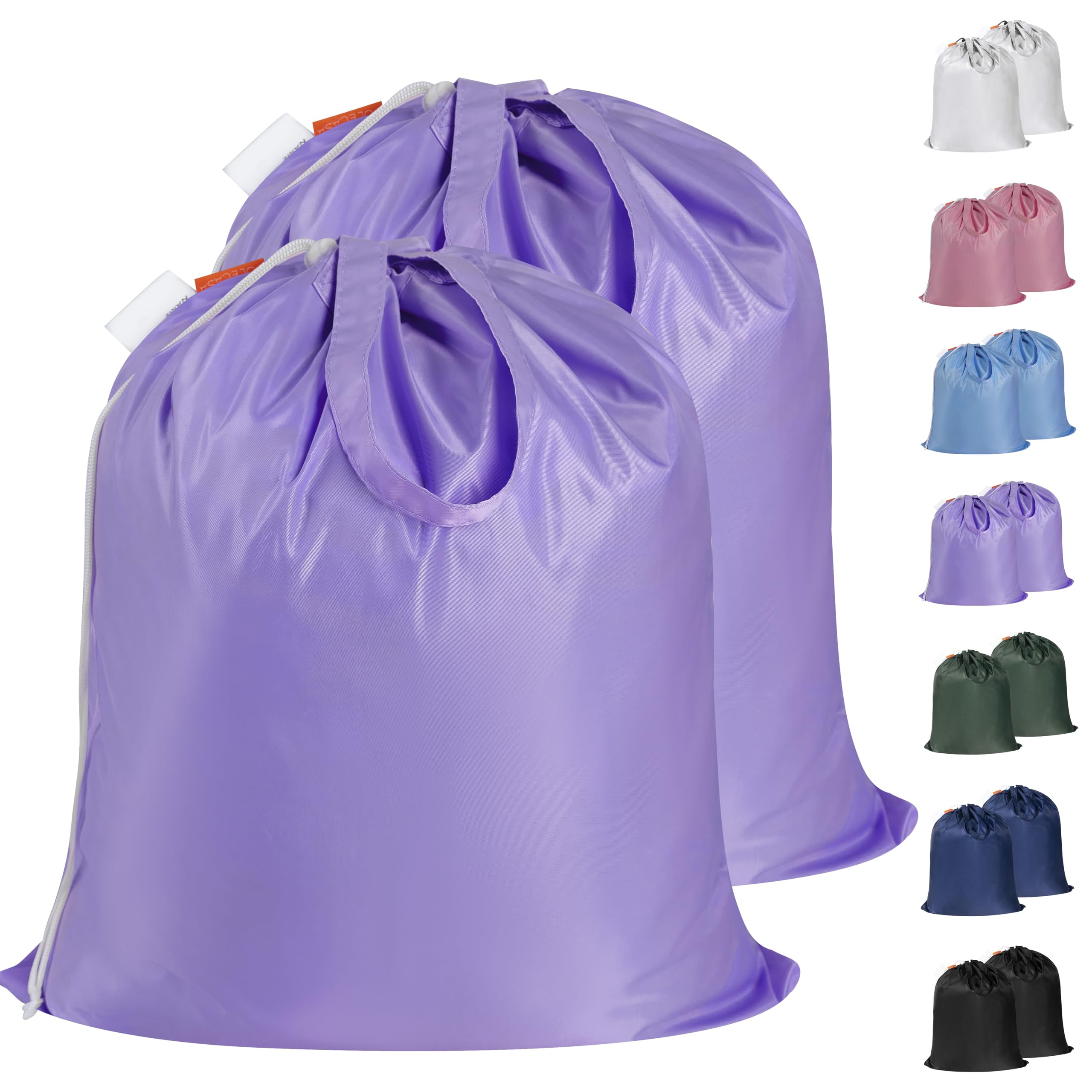 Polecasa Small Heavy Duty Laundry Bag with 130gsm Tear Resistant Fabric and Handles, Easy to Carry Durable Dirty Clothes Drawstring Bag, Perfect for College Dorm, Travel, 2 Pack 21”x24”,Purple