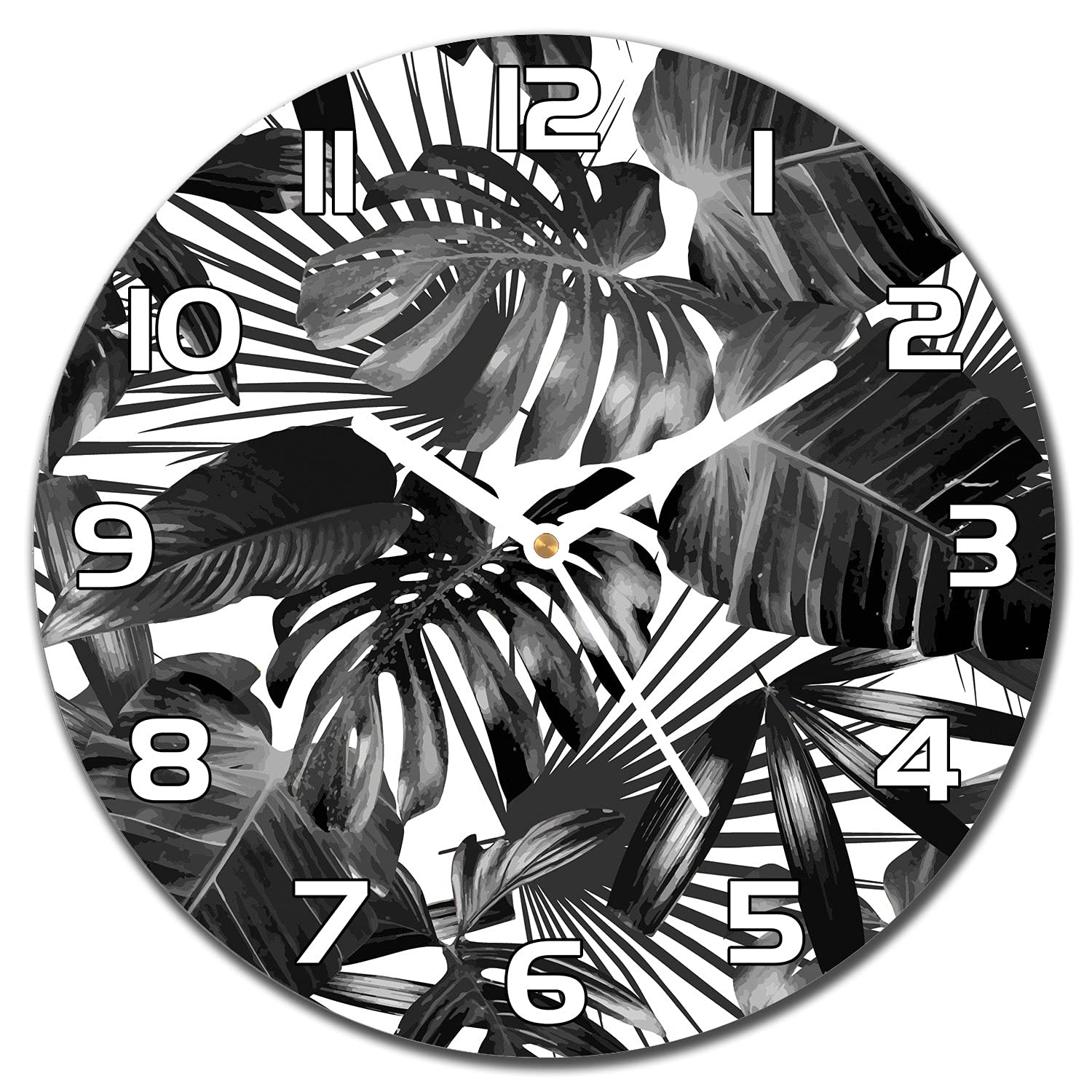 Horloge murale en verre de sécurité moderne au motif feuilles