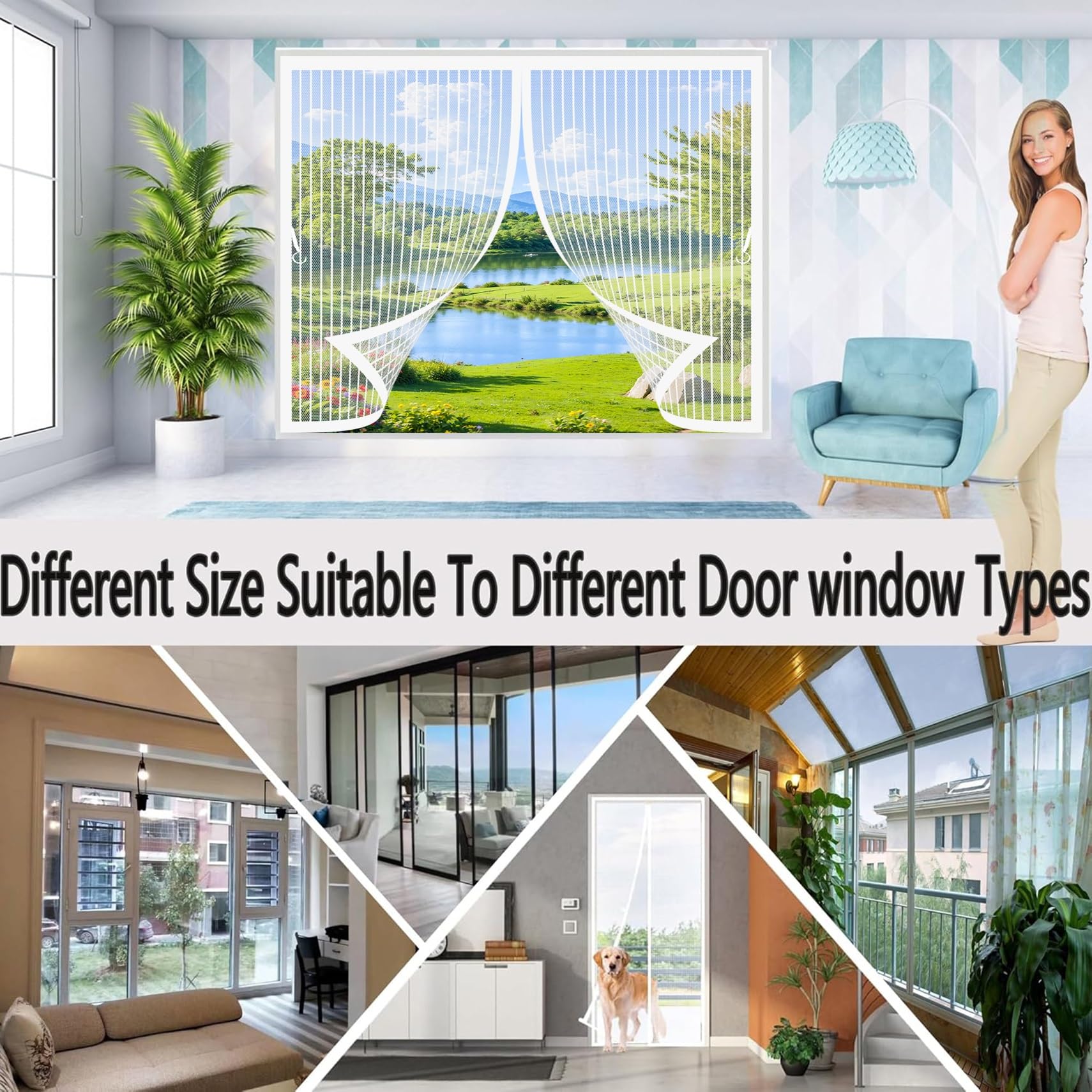 Moustiquaire Enroulable 152 x 154 cm Maintient L'Air Frais à L'Intérieur, Maille Ultra Fine, Installation Sans Perçage Moustiquaire Fenetre pour Les Fenêtre de Multi Types, Blanc