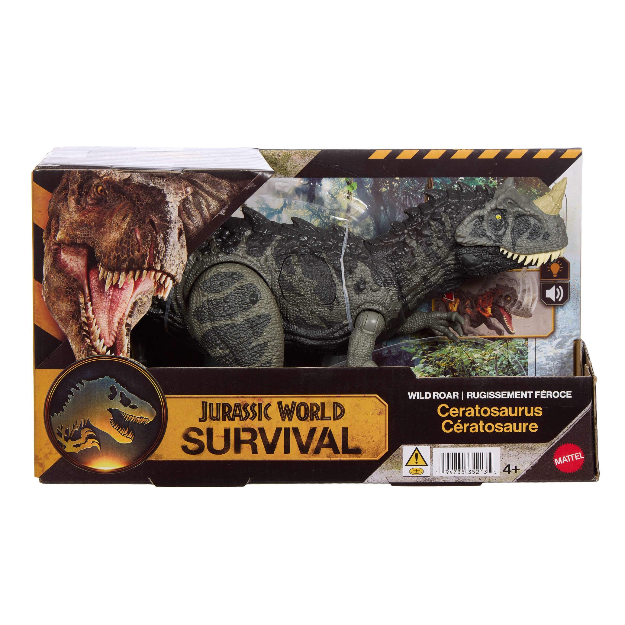 Mattel Jurassic World Rugido Salvaje Figuras de Dinosaurio con Ataque de mordisco en múltiples direcciones y Sonido, Juguete articulado, Juego Digital (Las Especies Pueden Variar), JKL77