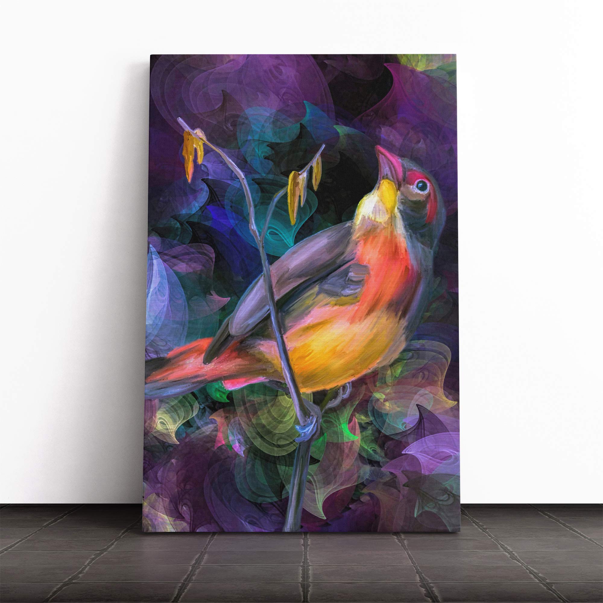 Wall Bird Abstract Art Canvas Print | Gallery Wrapped 30mm Frame Wall Art | 24x16 inches | Ready to Hang | Abstract Animals Picture | Living Room Bedroom Lounge Office