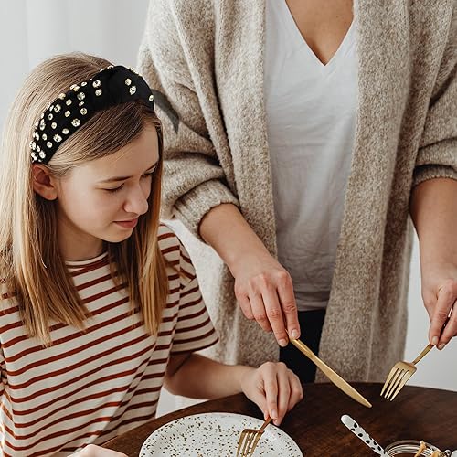 Miniatura 7 de Ondder Diadema anudada negra para mujer, diadema de nudo con cuentas para mujer, diadema brillante con diamantes de imitación, diadema de moda con