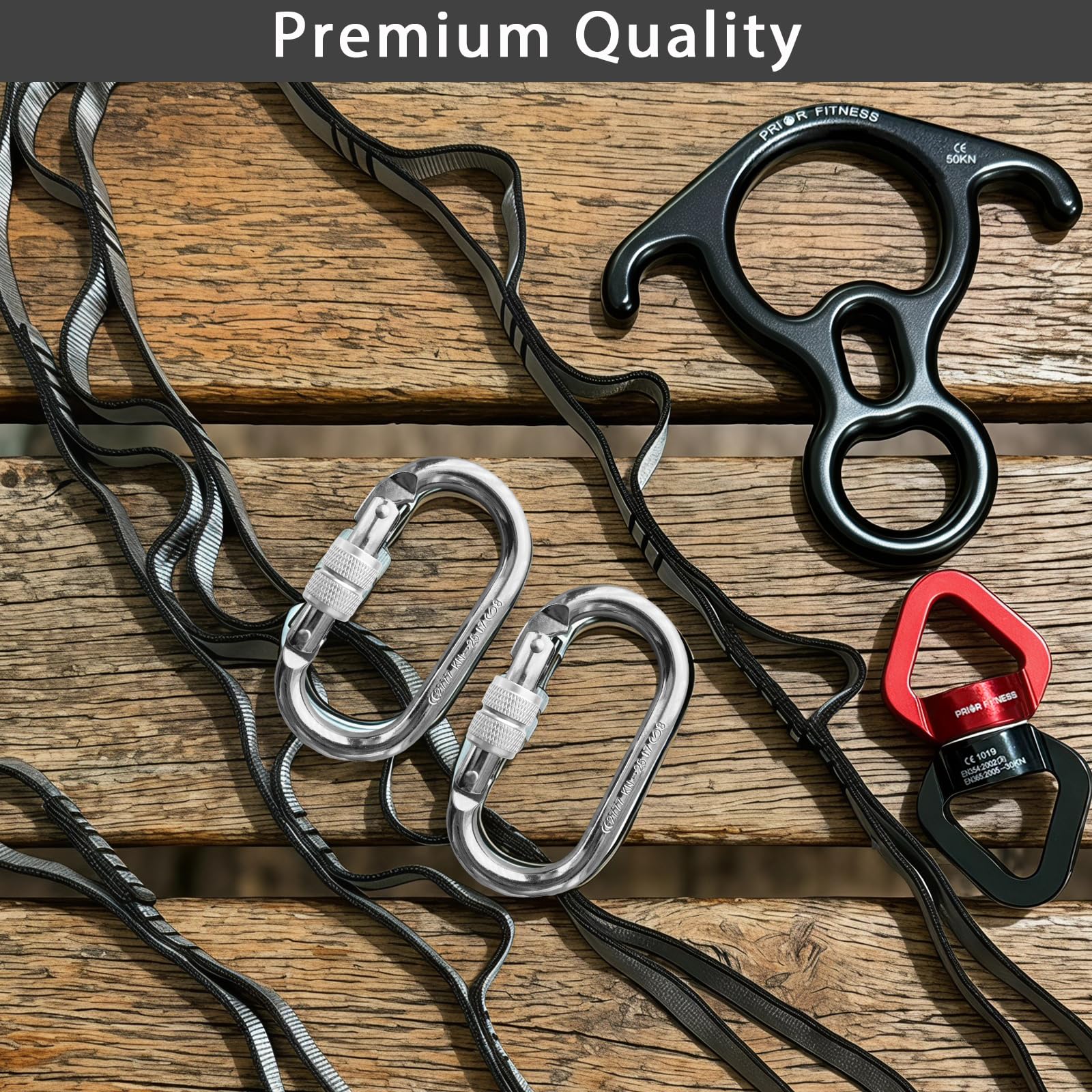 PRIOR FITNESS Set di accessori in seta per antenna (Deluxe Professional Set), accessori in seta aerea, kit di hardware per antenna include 1 discendente da 8, 1 girevole, 2 moschettoni in acciaio al