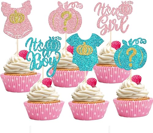 Rsstarxi Paquete de 24 adornos de calabaza con purpurina naranja para cupcakes con temática de cosecha de otoño, para Halloween, baby shower, niños