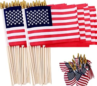50Pcs 4x6 Inch Small American Flags on Stick US Flags/Mini American Flags for Outside 4x6″ 4th of July American Hand Held Stick Flags with Kid-Safe Spear Top Veterans Independence Day Decorations