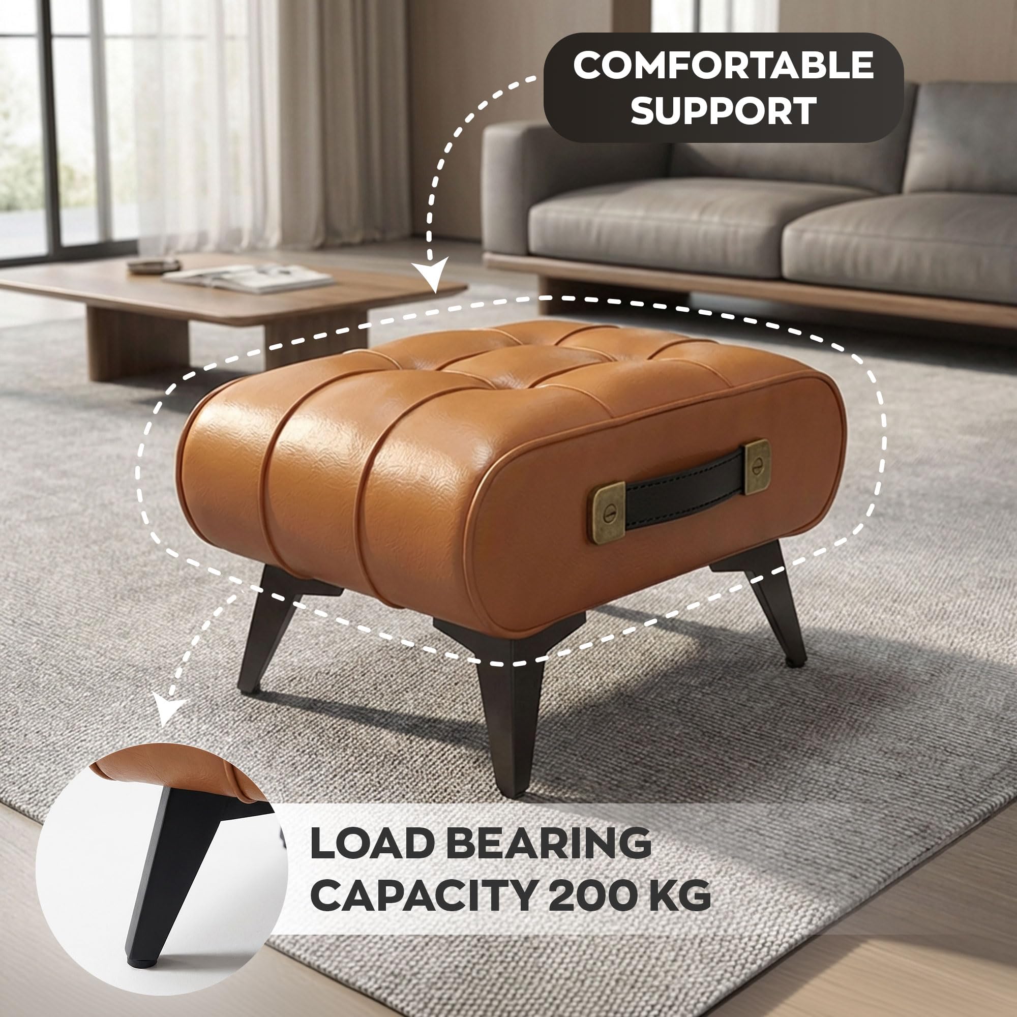 FRANKYSTAR® Kumo - Sgabello Pouf Ottomano Moderno 35,5x25x30 cm Poggiapiedi Panca Moderna in Similpelle Cuoio