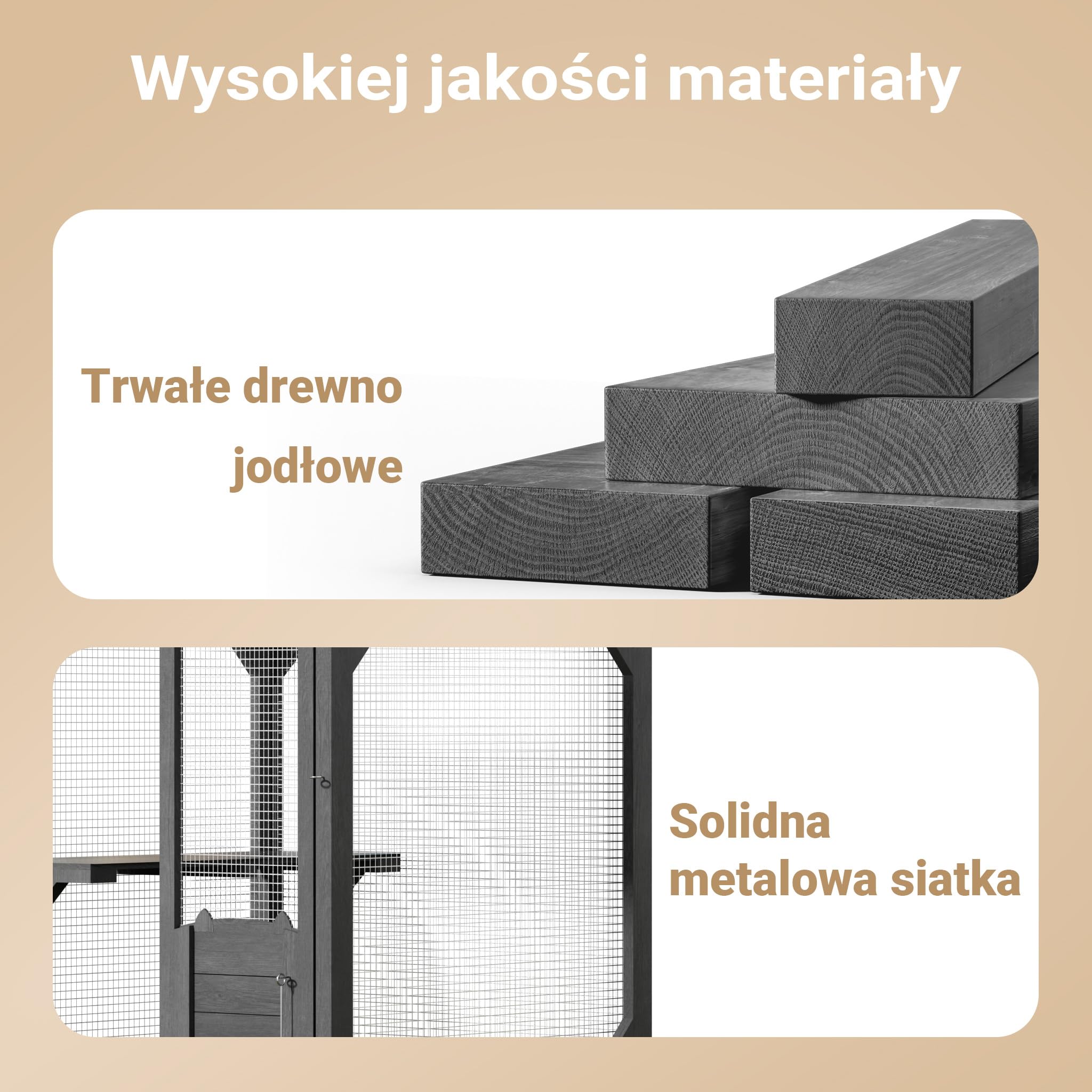 Wiltec Woliera dla kota 74 x 78 x 180 cm, z drewna na balkon i do ogrodu, wybieg z 3 poziomami i domkiem, całkowicie otwierana