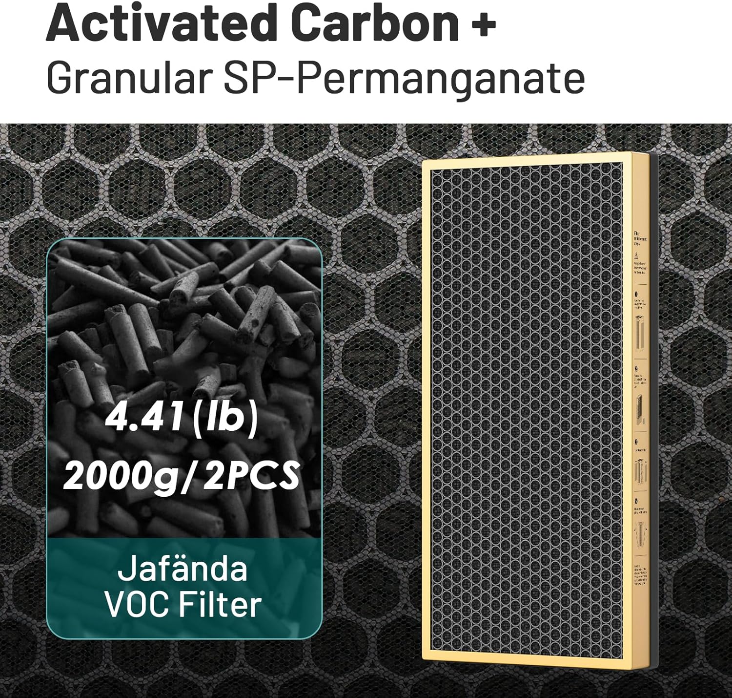 Jafända JF888 Replacement Filter, 2-Pack VOC Filters, with 4.4lb Activated Carbon & Granular SP-Permanganate, Remove Formaldehyde,VOCs,Smoke