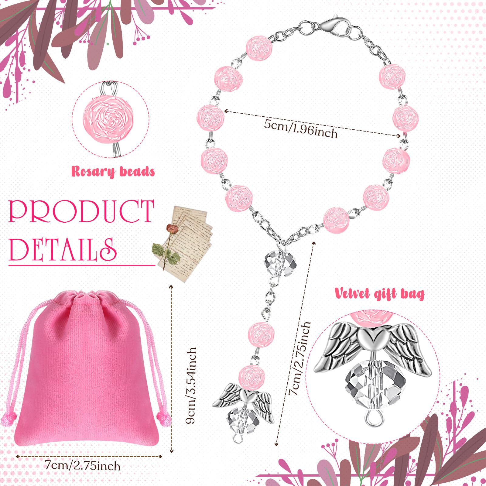 Rosario da Auto Angelo Custode Borsa Regalo in Velluto Bianco Corto da Uomo e Donna Idea Regalo per Autisti Ornamento da Appendere Rosa