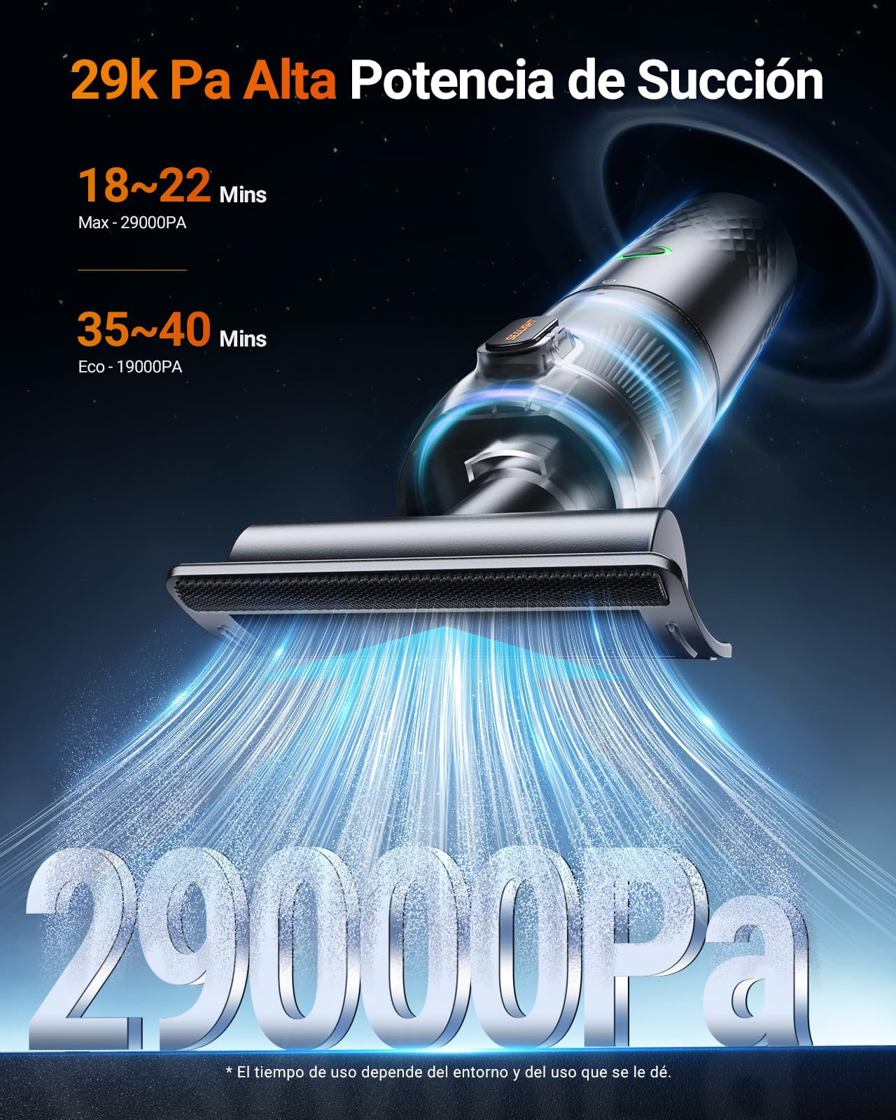 SEALIGHT Aspirador de Mano, 29000Pa Mini Aspirador Recargable con 40 Minutos Duración Batería, 4 en 1 Aspiradoras de Mano con Motor sin Escobillas, 2 Niveles Aspirador sin Cable para Coche