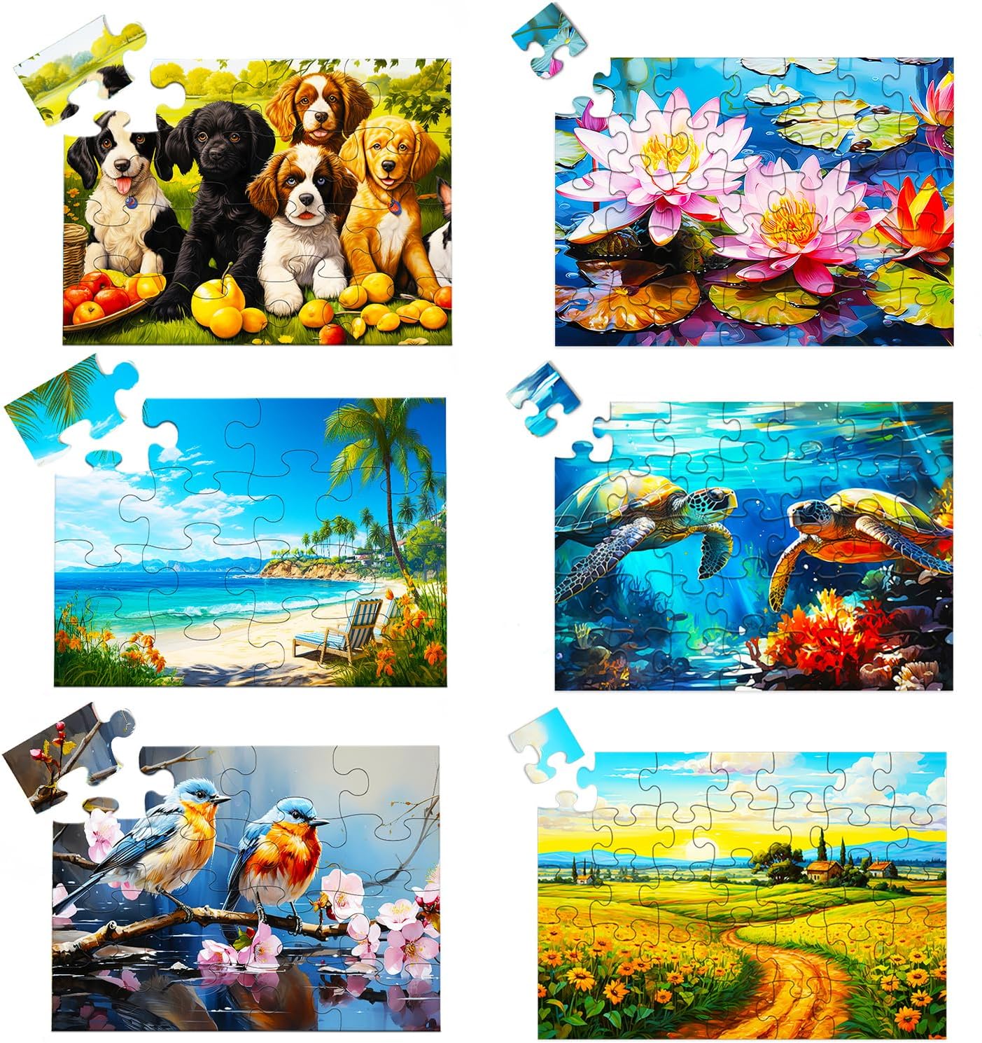 Neoflavie 6 Pack Dementia Puzzles for Elderly, 6 Style Large Piece Puzzles for