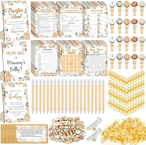 Miniatura 17 de Sherr 476 juegos florales de baby shower, 6 juegos de actividades, tarjeta floral, juego de caza de chupetes, 50 chupetes, qué tan grande es mamá,