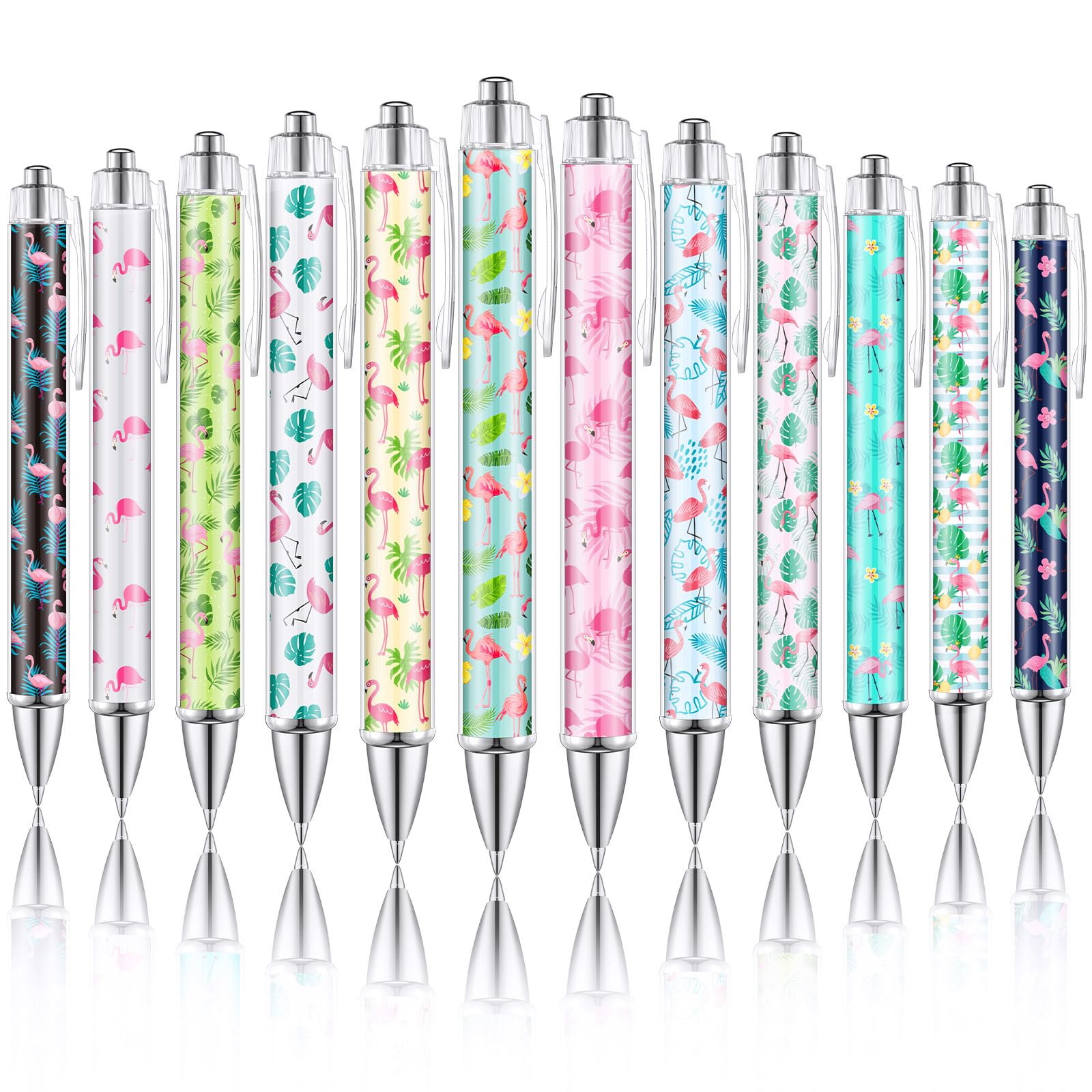 Dispowreath 12 Pcs Christmas Flamingo Gifts for Flamingo Lovers Animal Lover Gift Summer Cute Flower Ballpoint Pen 1.0 mm Black Ink Retractable Pen
