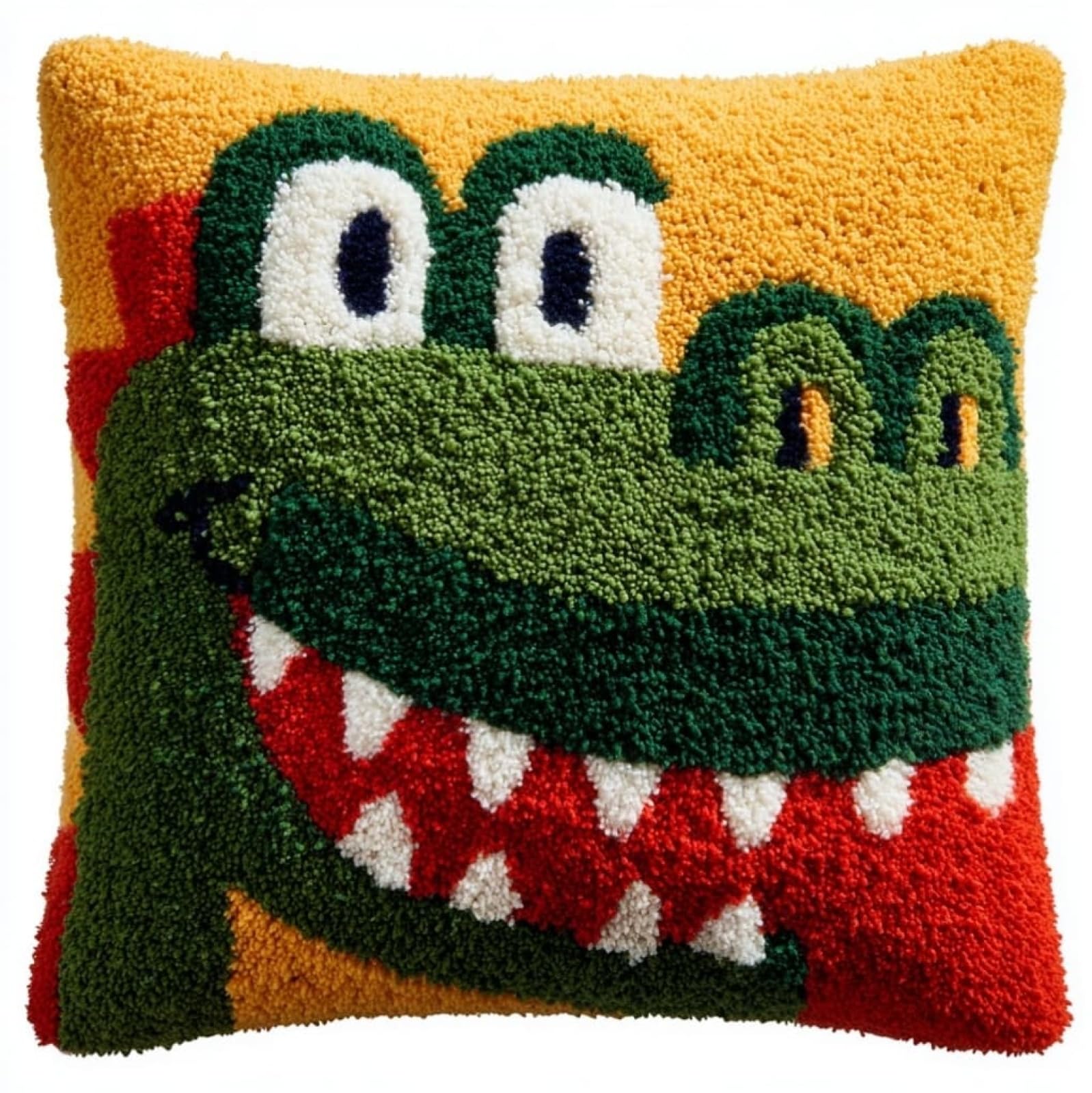 Axiangzik Pre-Printed Latch Hook Pillow Kit For Adults,Cartoon Crocodile Beginners Diy Crochet Pillow Kit 17X17inch Needlework Cushion Cover For Home Sofa Decoration
