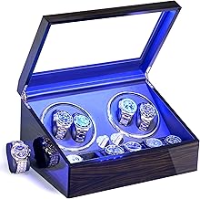ANWBROAD Watch Winder Case for Automatic Watches for 4+6 Watch Winder Box Supersilent Luxury Watch Winder LED Light 4 Rotation Modes Carbon Fiber JWW002E