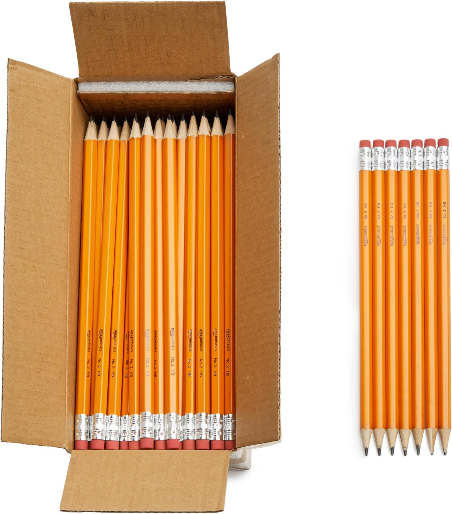 Amazon Basics Wood Cased Graphite #2 HB Pencils, presharpened, no smudge eraser tip, school, kids, Pack of 150