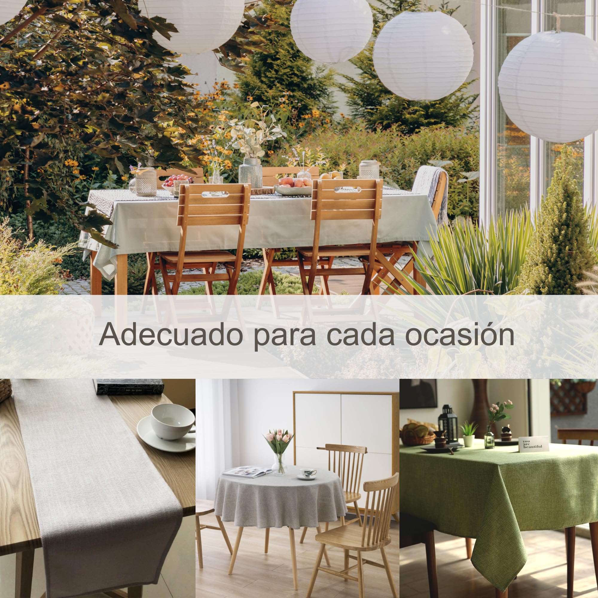 Decomira Mantel de Mesa Redondo Aspecto Lino - Repelente al Agua, Antimanchas, Lavable - como Mantel de Jardín o para Mesa de Comedor - Verde - 200 cm Redondo