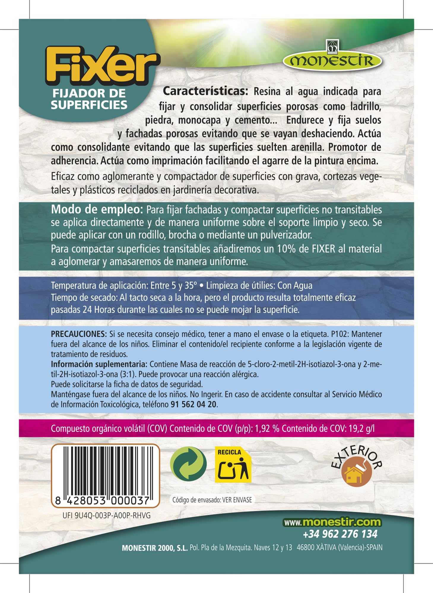 MONESTIR FIXER Fijador de Superfícies Incoloro Semi Mate 25L