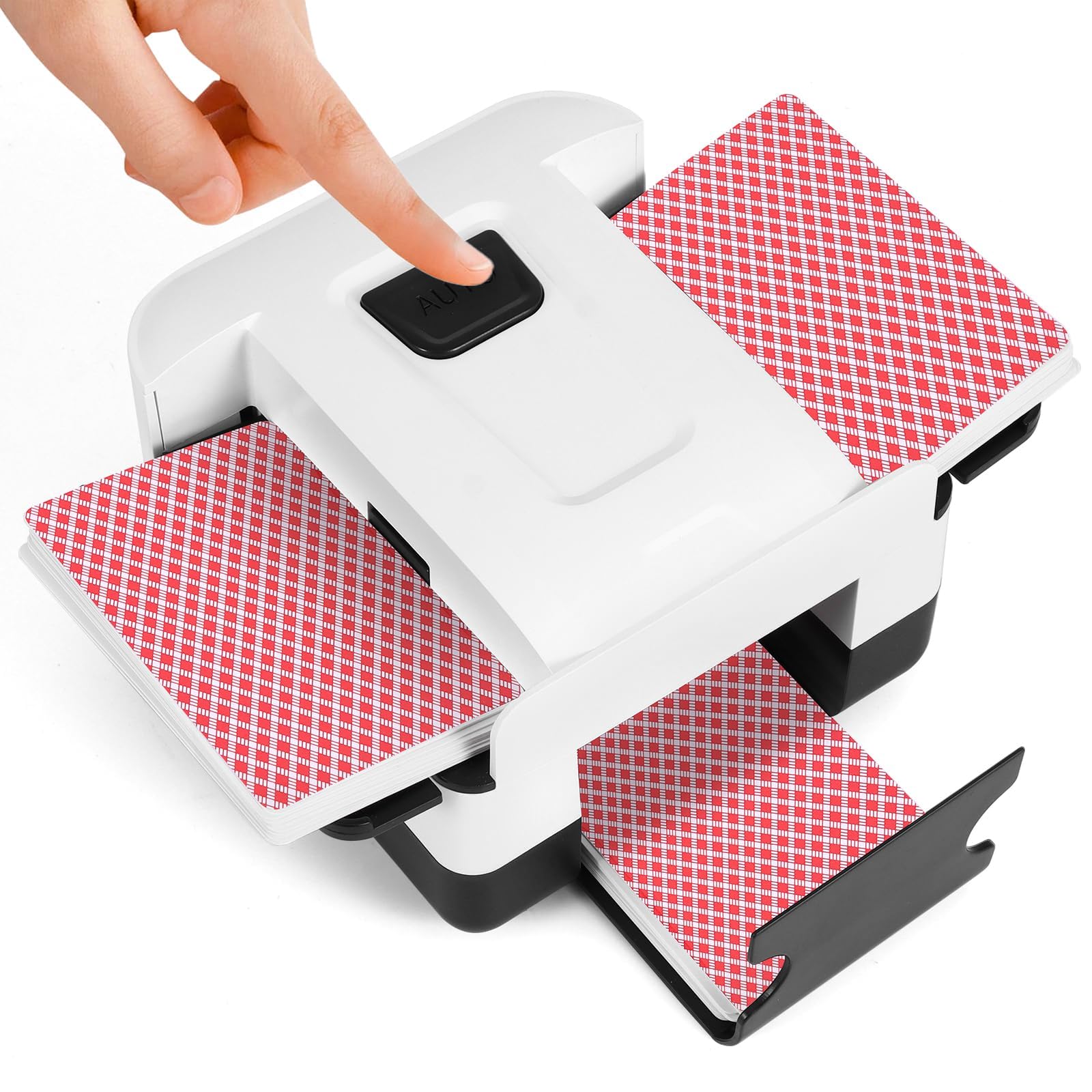 Electric Card Shuffler Machine, 1-2 Decks USB-rechargeable UNO Card Shuffler with 2000 mAh Battery, Automatic Playing Cards Shuffling for UNO, Skip-Bo, Texas Hold'em, Poker, and Blackjack