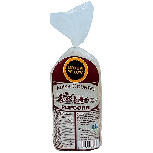 Amish Country Popcorn Bolsa de 1 libra Palomitas de maíz amarillas medianas Anticuado, sin OMG y sin gluten (amarillo medio - bolsa de 1 libra)
