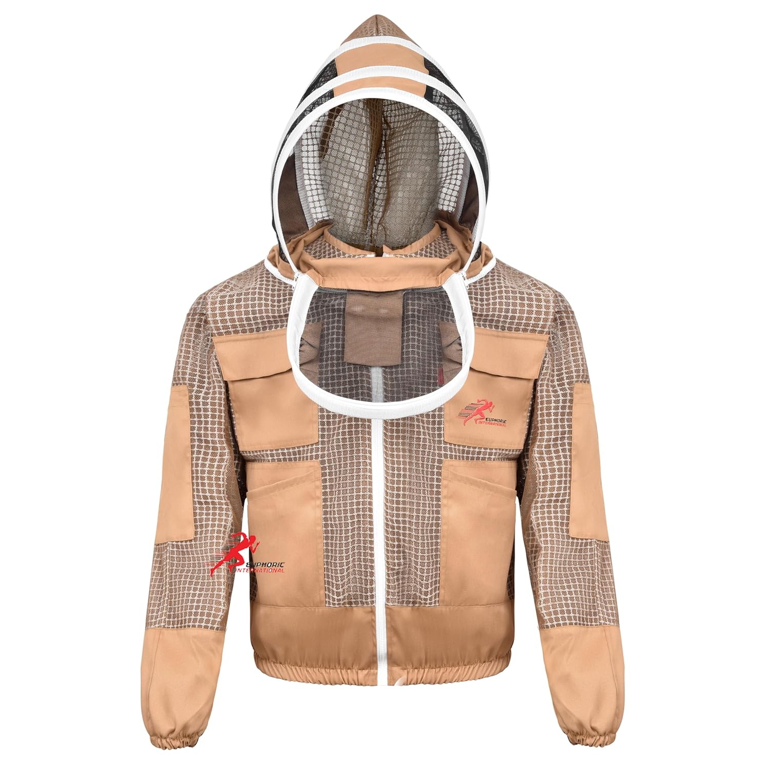 3 Layer Bee Jacket with Fencing Veil and One Pair of Gloves Beekeeping Jacket for Beginer and Professional Fully Protective Jacket Sting Proof Bee Jacket Ventilated Beekeeper Jacket (Khaki, 4X-Large)