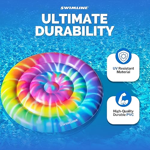 Miniatura 7 de SWIMLINE Flotador de piscina original Tie Dye (espiral), tumbona de vinilo duradero para adultos y adolescentes, divertido flotador de piscina para