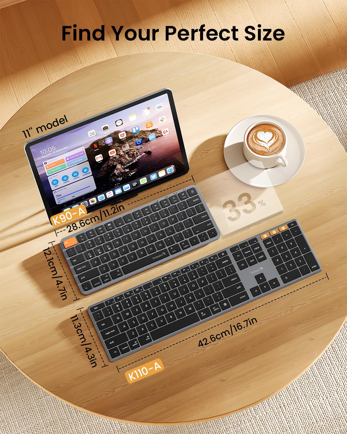 ProtoArc Kompakte kabellose Tastatur mit Hintergrundbeleuchtung für Mac, K90-A Bluetooth-Tastatur, Multigerät, Low Profil, leises Schreiben, wiederaufladbar über USB C, kompatibel mit MacBook Pro/Air