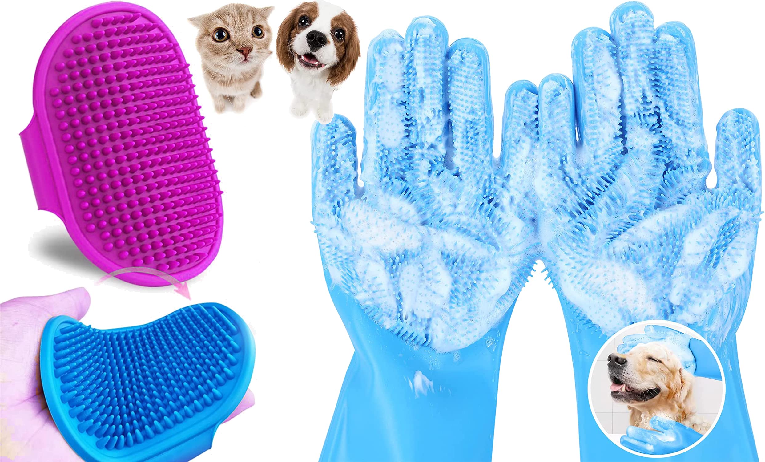 Style Keepers Pack of 2 Silcone Dog Grooming Brush & Pair of Gloves For Pet Massage Pet Shampoo Bath Brush Soothing Massage Rubber Dog Bath Brush For Pet Puppy Dogs Cat Rabbit Horse (B0C6BLQJ2B) Amazon Price History, Amazon Price Tracker