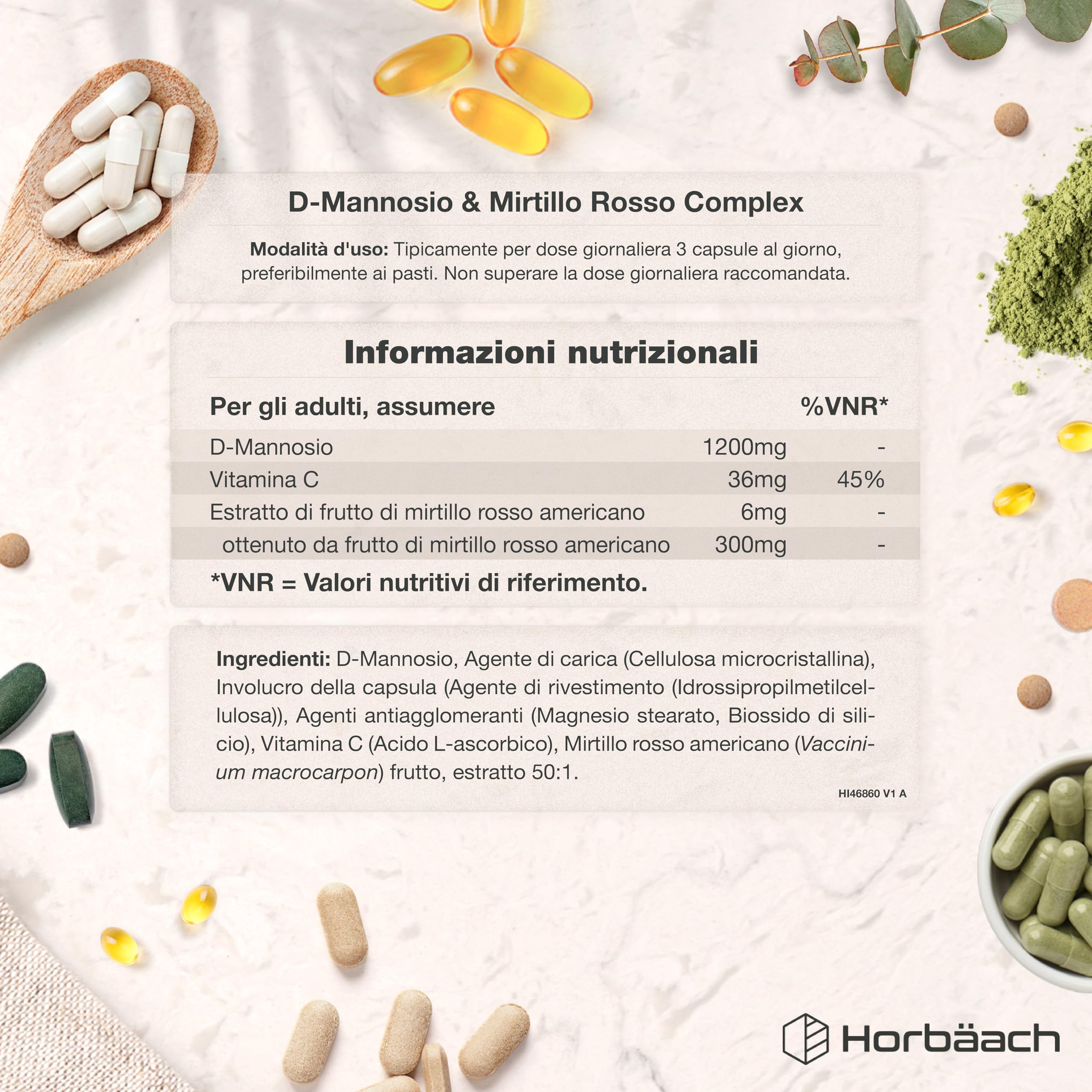 D Mannosio Cranberry 1500 mg | 120 Capsule Vegane | con Vitamina C | aiuta il Sistema Immunitario | di Horbaach