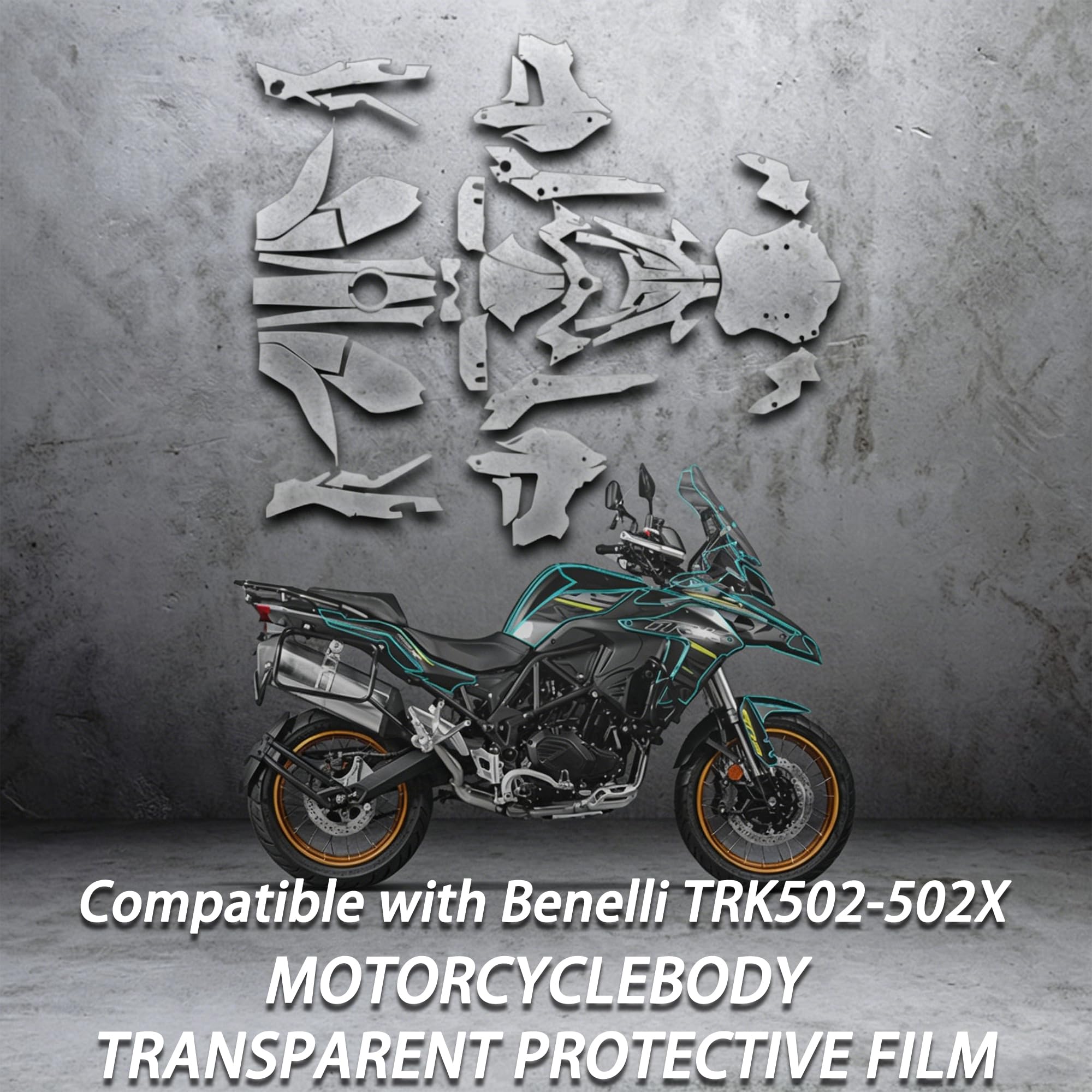 Pellicola protettiva trasparente per moto, invisibile, compatibile con Benelli TRK502 502X, antigraffio, autorigenerante, set completo di TPU, verde