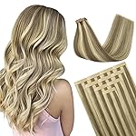 DOORES Tape in Hair Extensions Real Human Hair, Light Brown Highlighted Medium Blonde 16 Inch 25g 10pcs, Human Hair Extensions Remy Natural Hair Straight Double Side Tape
