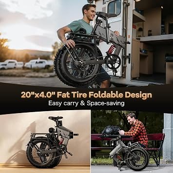 1500W Folding Electric Bike for Adults,52V 20Ah Removable Battery Ebike with 70 Miles Max,20 x4.0 Fat Tire E-Bike, Foldable Dual Suspension Electric Bicycle for Commute,Mountain-Gray