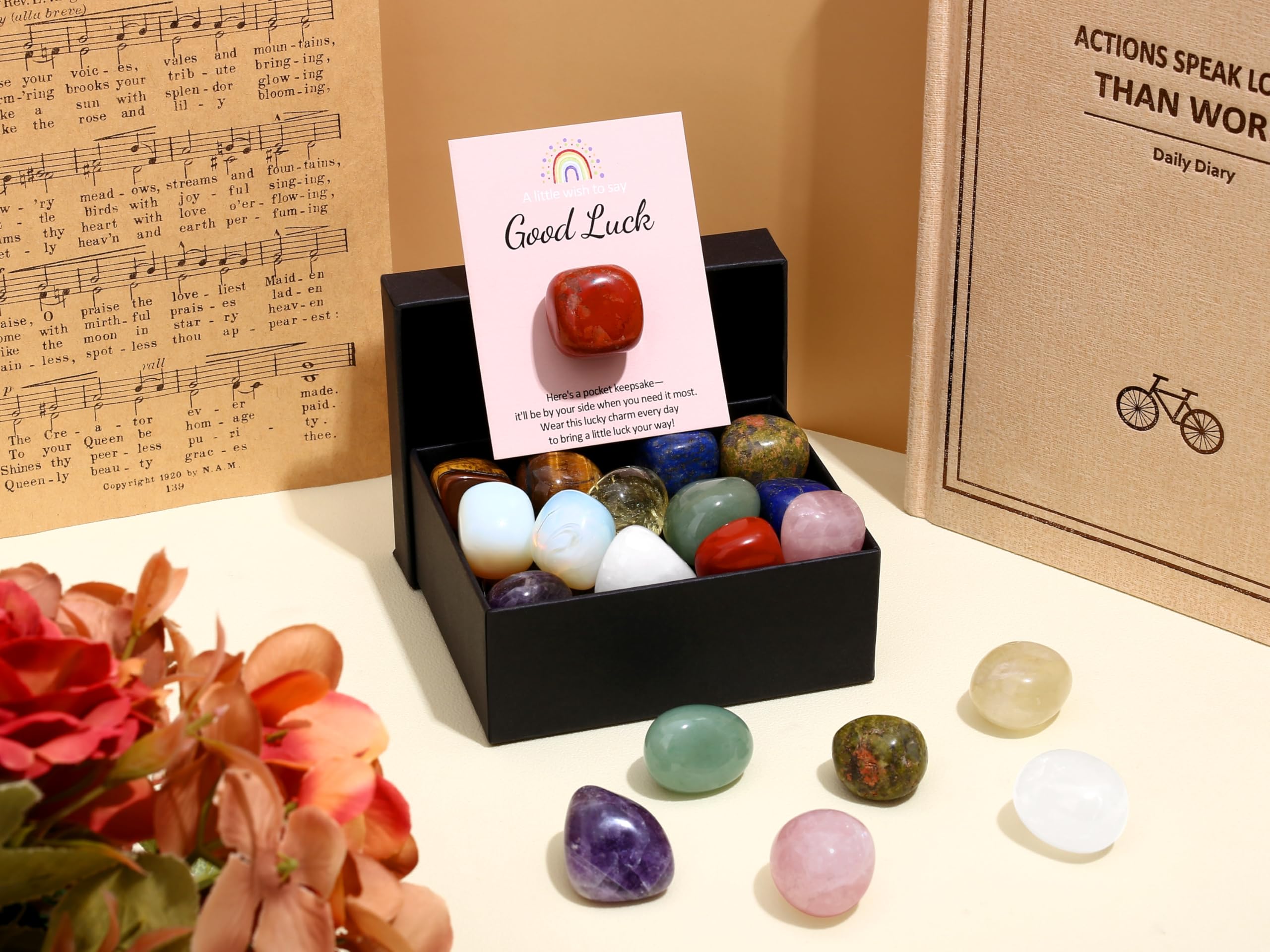 XIANNVXI 10 Pcs Good Luck Healing Crystals Polished Stones Set Party Bag Fillers Pass the Parcel Prizes Prize Box Fillers Party Favours Christmas Stocking Filler Noverlty Gifts,with 10 Cards - Image 3
