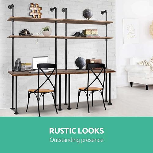 Miniatura 4 de LOKKHAN Escritorio industrial para portátil de 79 pulgadas, escritorio de madera maciza, escritorio de pared con estantes, mesa de computadora para