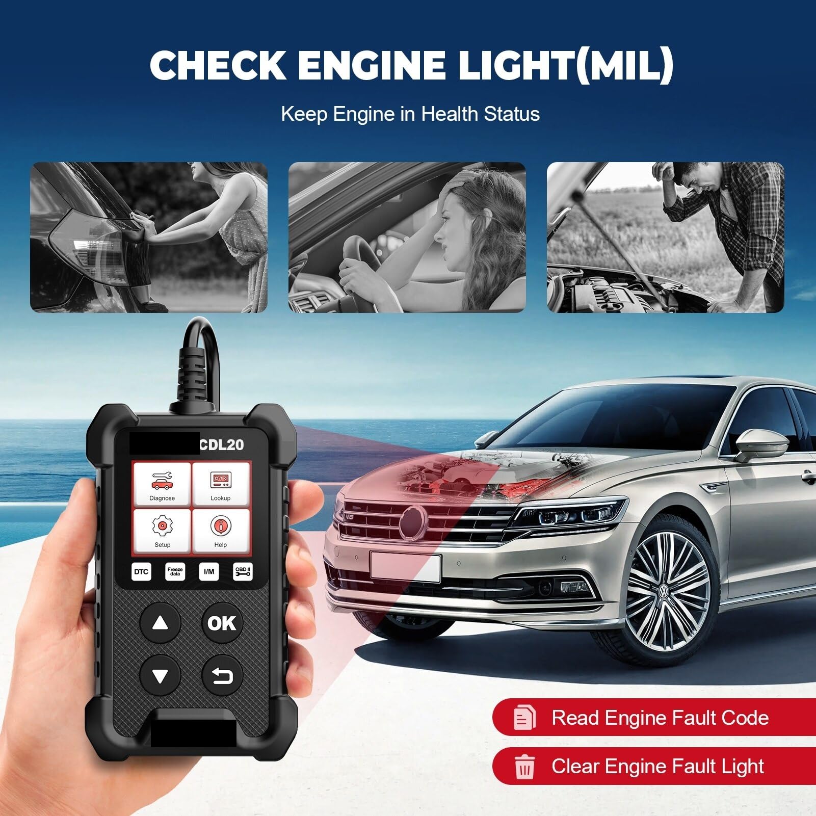 Herramientas de diagnóstico automotriz CDL20 OBD2, Lector códigos Gratuito, luz Motor Clara, Prueba Smog, escáner automático