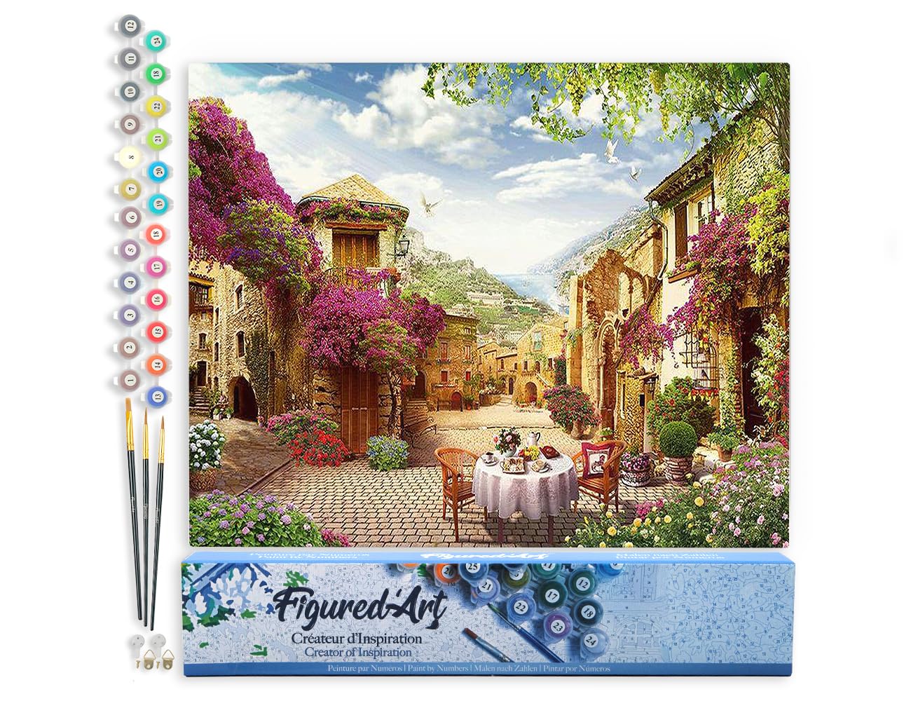 Figured'Art Paint by Numbers for Adults Breakfast in a Mediterranean Village 40x50cm - Craft Art Painting DIY Kit Rolled Canvas Without Frame