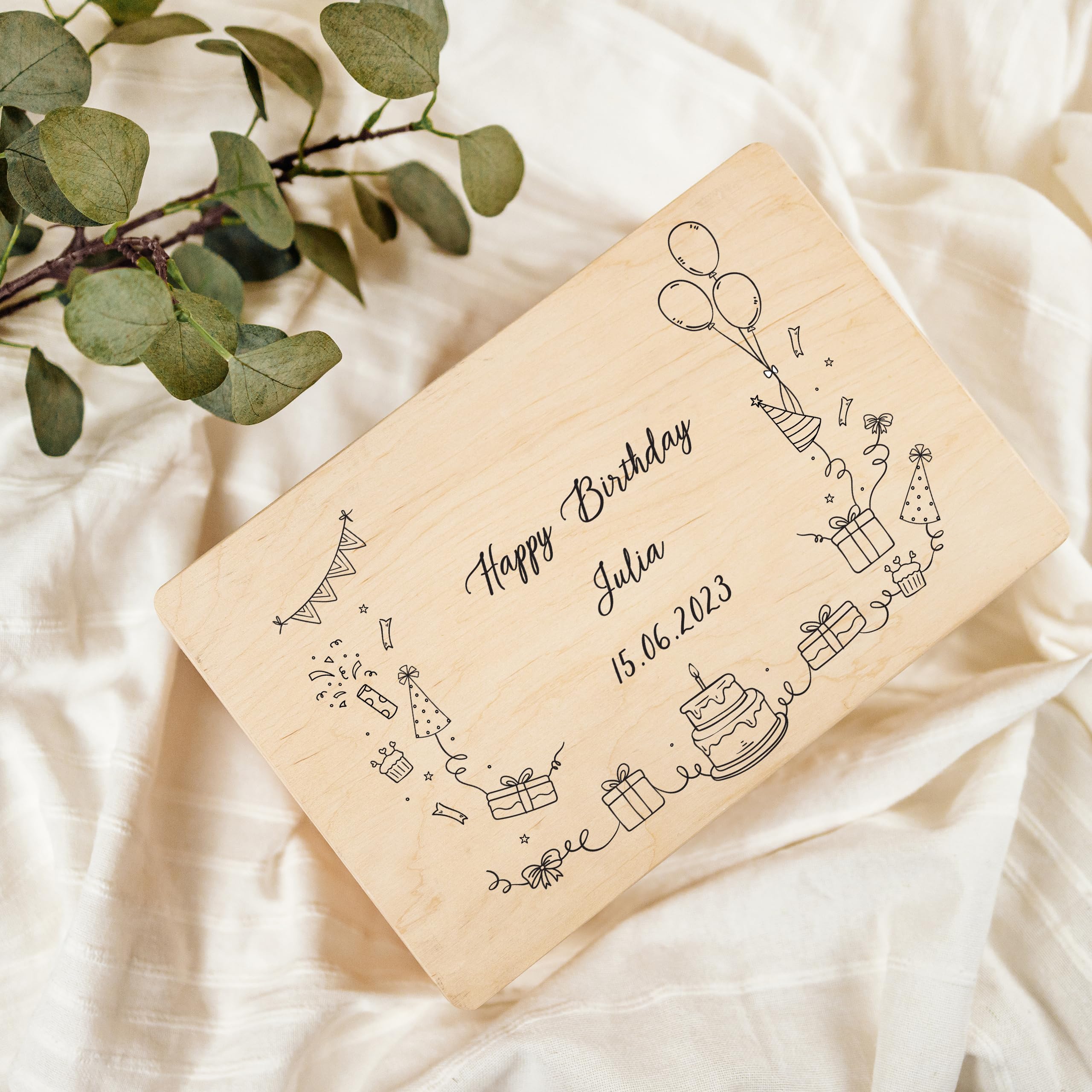 Creative Deco Personalised Birthday Gift | Gifts for Women, Men, Girls or Boys | Unique Wish Text Custom Gift Box | Customised Wooden Storage Box with Hinged Lid | Perfect as a Keepsake or Decoration - Image 3