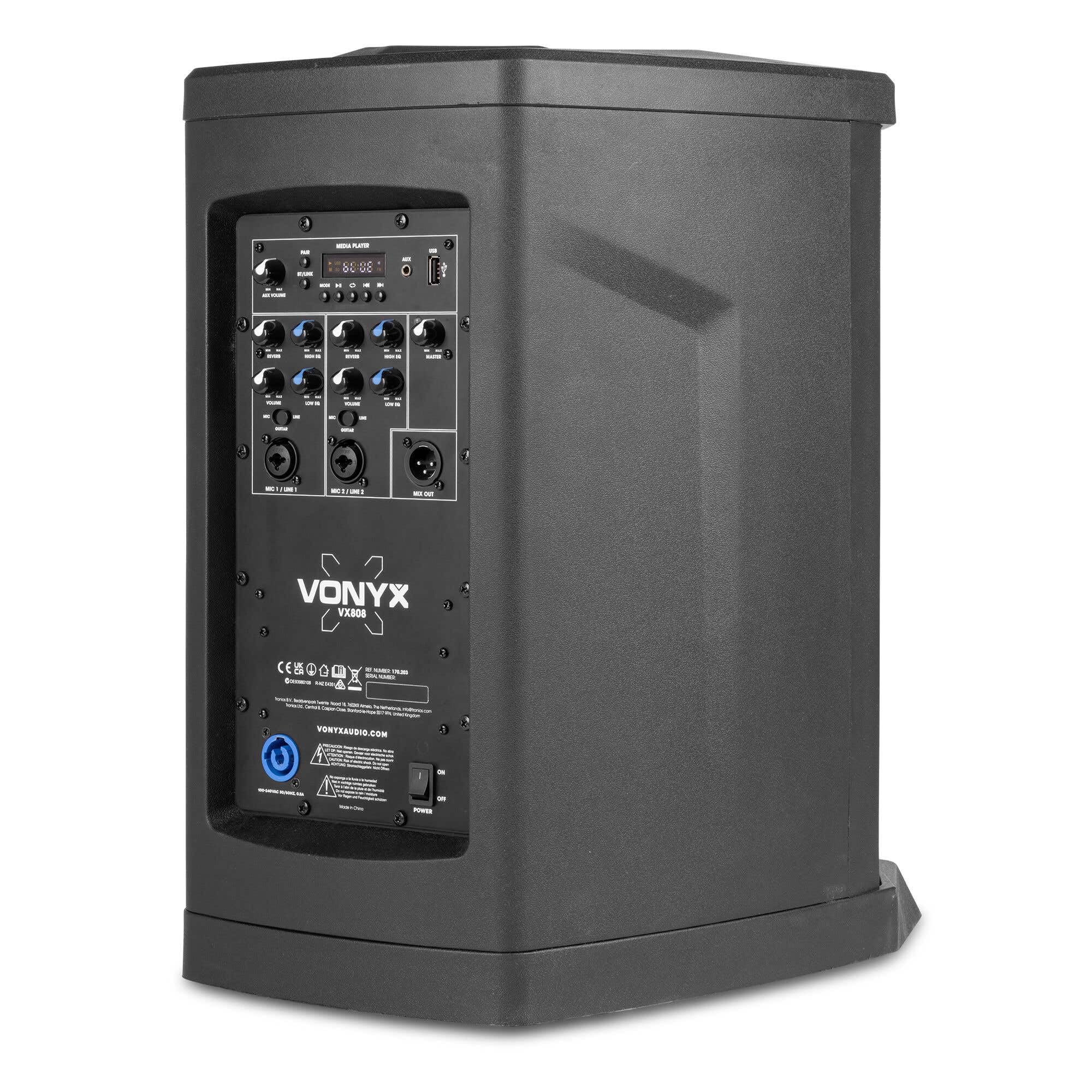 VONYX VX808 Enceinte Colonne Active 320W BT avec Contrôle Audio Intégré, Sono Portable DJ Animation Soirée Événement