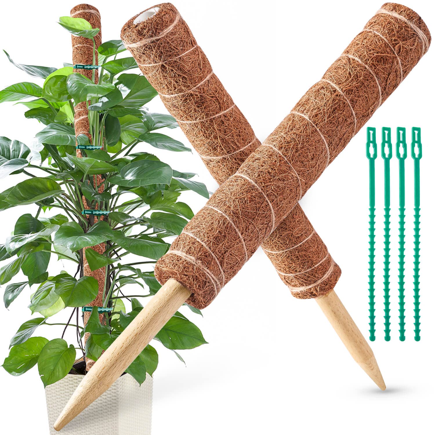 32IN Moss Pole, 2 Pack 16IN Moss Coir Totem Pole for Pothos, Moss Plant