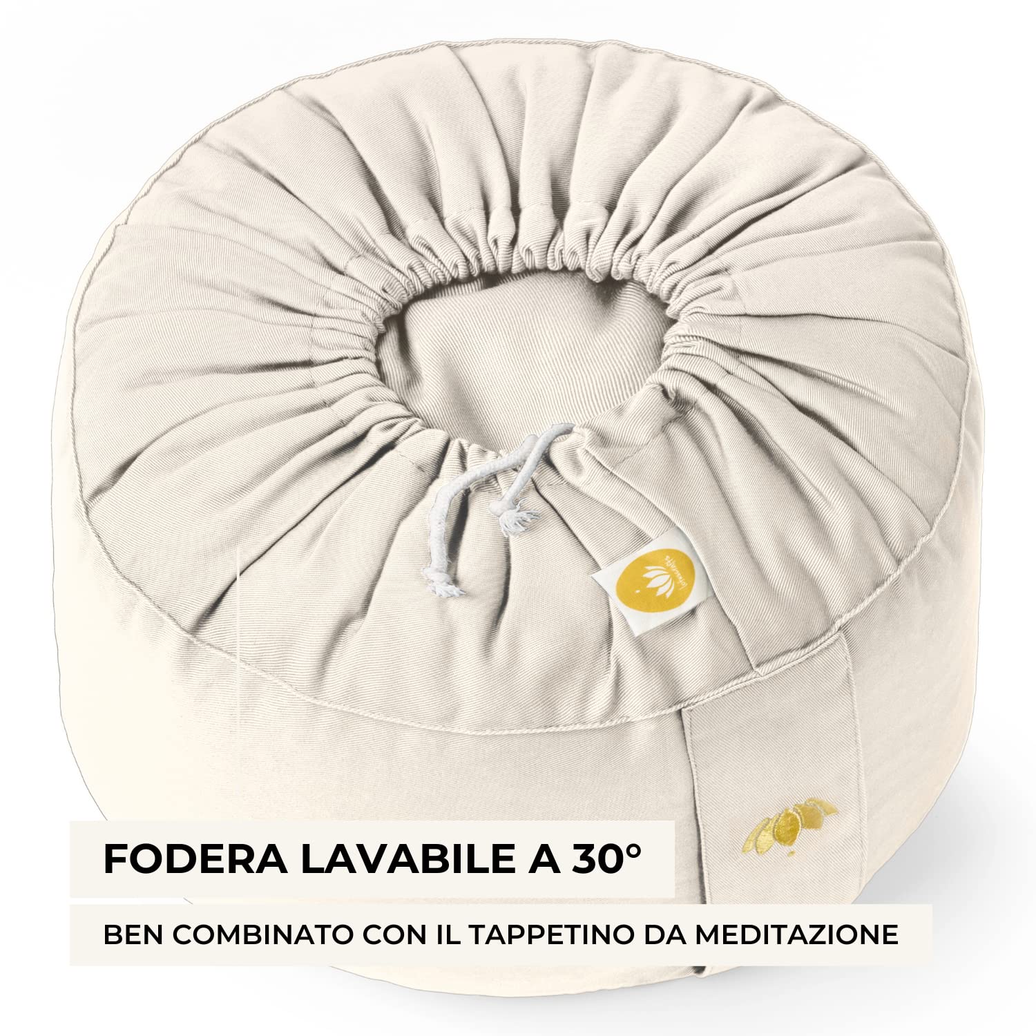 Lotuscrafts Cuscino da Meditazione, Altezza Seduta 20 cm, Modello Lotus Rotondo, Cuscino da Yoga, Cuscino Yoga, Fodera in Cotone Lavabile, Imbottitura in Farro, Certificato GOTS