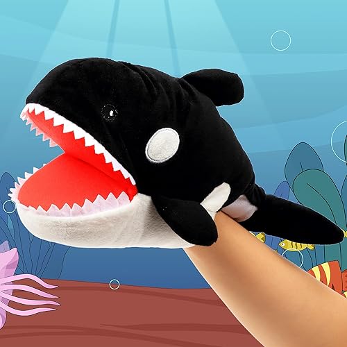 Cuteoy Marioneta de mano de ballena de peluche, juguete de peluche con boca abierta y movible, juego de rol creativo, narración de historias,